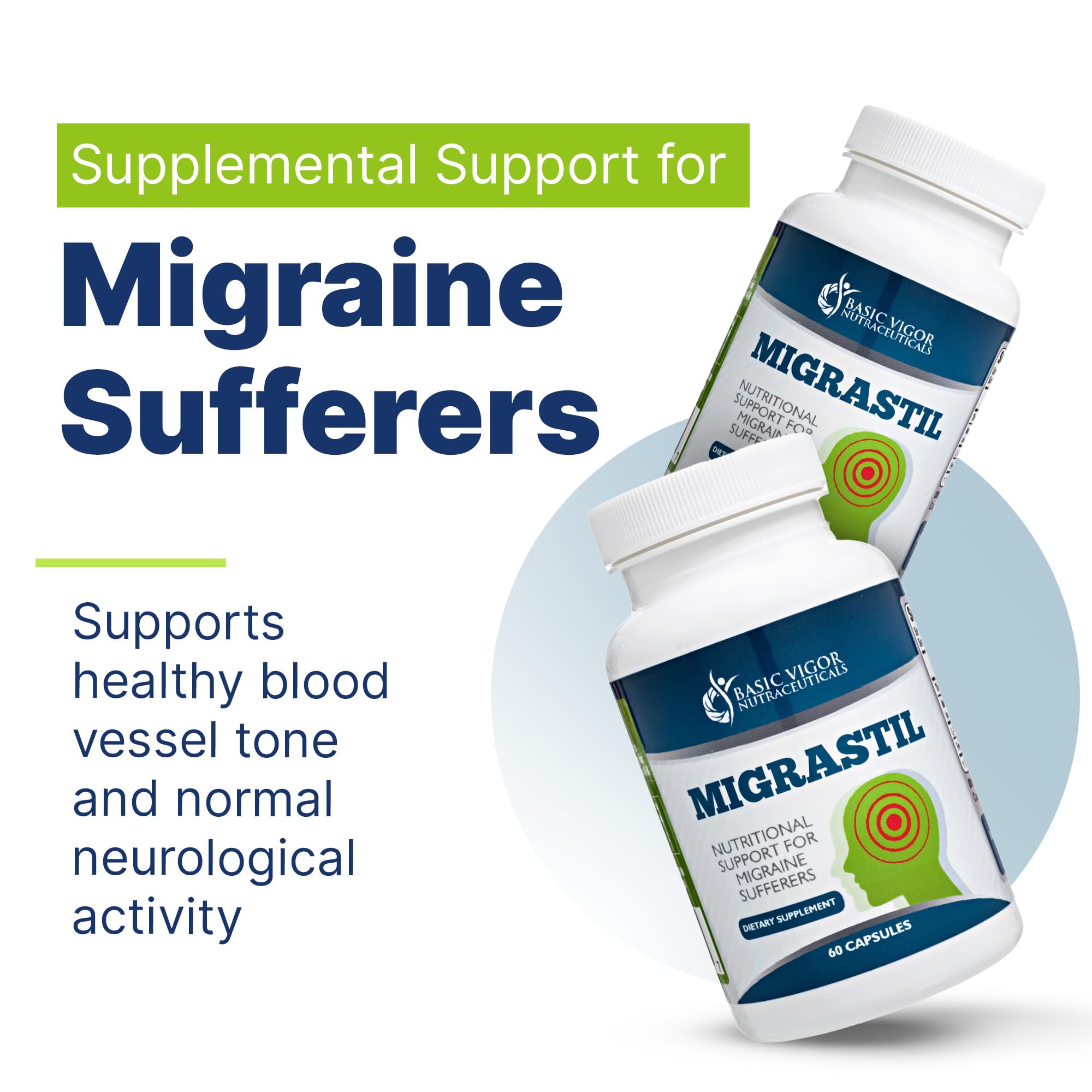 Basic Vigor Migrastil Migraine Support Capsules. Feverfew, Magnesium, Taurine & Vitamin B1 for Migraines Natural Supplement. Made in The USA. Vegan and Gluten Free. Basic VigorAu supplements