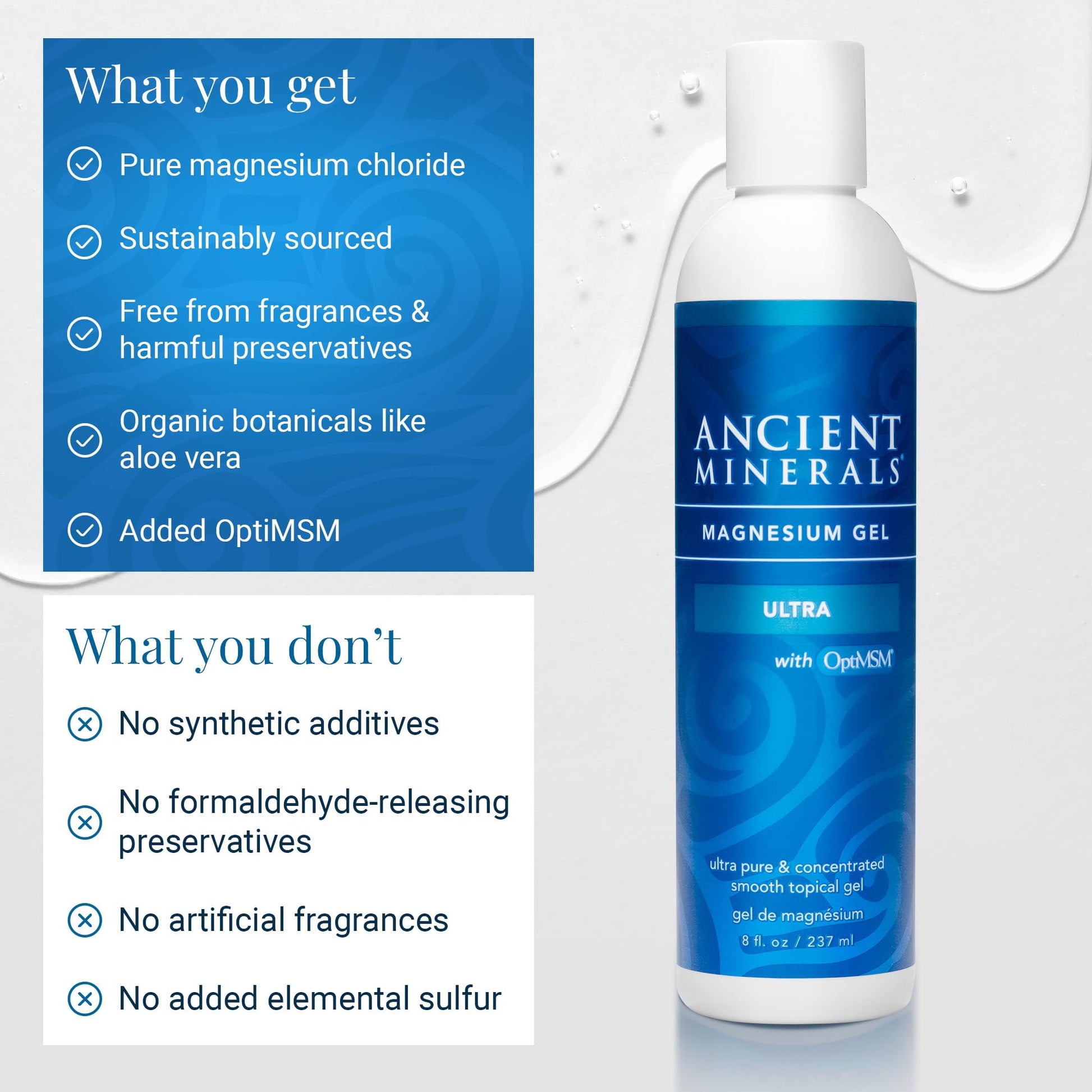 Ancient Minerals Magnesium Gel Ultra with OptiMSM and Aloe Vera - Topical Magnesium Gel Formula with MSM Best Used for Massage and Topical Application (8oz) Aus HealthcareAu supplements