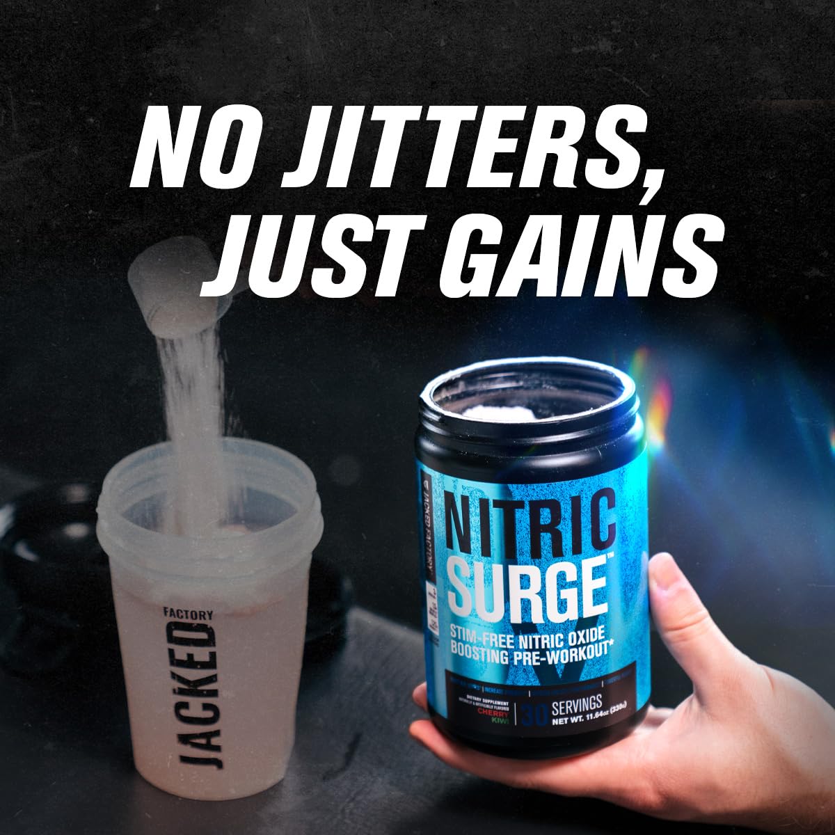 Nitric Surge Stim Free Pre Workout Powder - Caffeine Free Nitric Oxide Supplement Jacked FactoryUS supplements