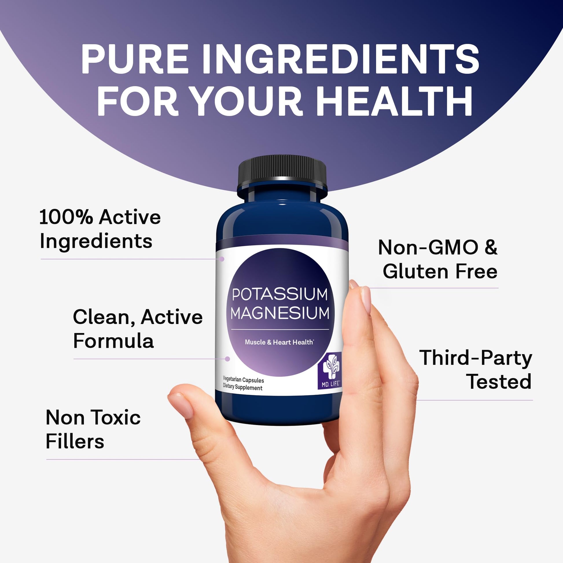 MD. Life Potassium Magnesium Supplement - 30 Capsules - High Absorption Magnesium Complex - Potassium Supplement to Support Vascular Health & Leg Cramp MD.LIFEAu supplements