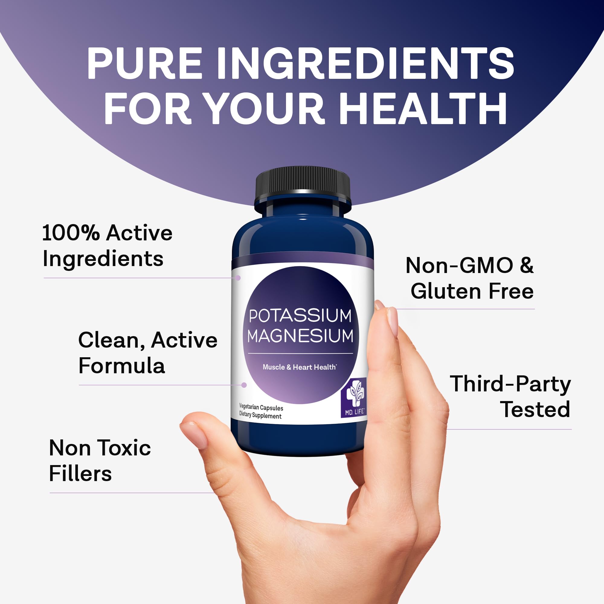 MD. Life Potassium Magnesium Supplement - 30 Capsules - High Absorption Magnesium Complex - Potassium Supplement to Support Vascular Health & Leg Cramp MD.LIFEAu supplements