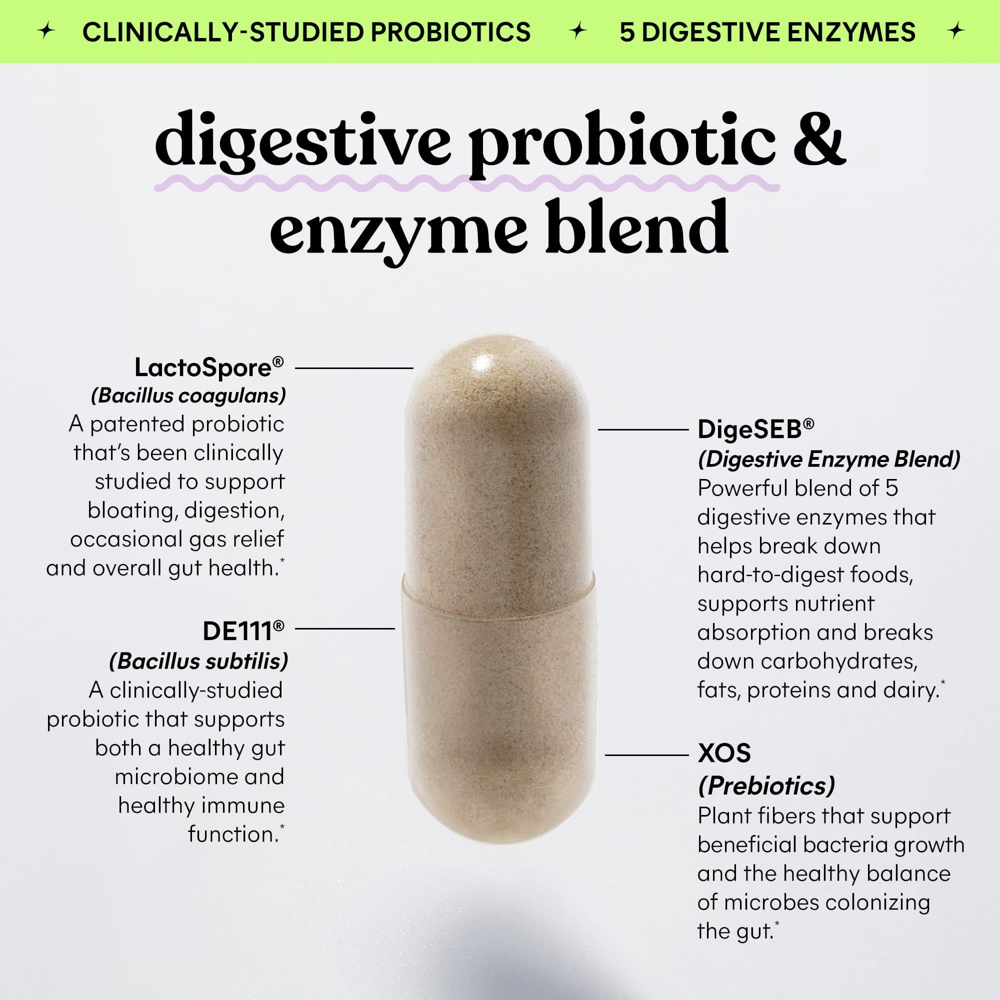 Lemme Debloat 3-in-1 Prebiotic, Probiotic & Digestive Enzyme Capsules for Bloating & Gas Relief - 2 Clinically Studied Probiotics w/5 Digestive Enzymes to Improve Digestion, Women & Men, (60 Count) LemmeAu supplements