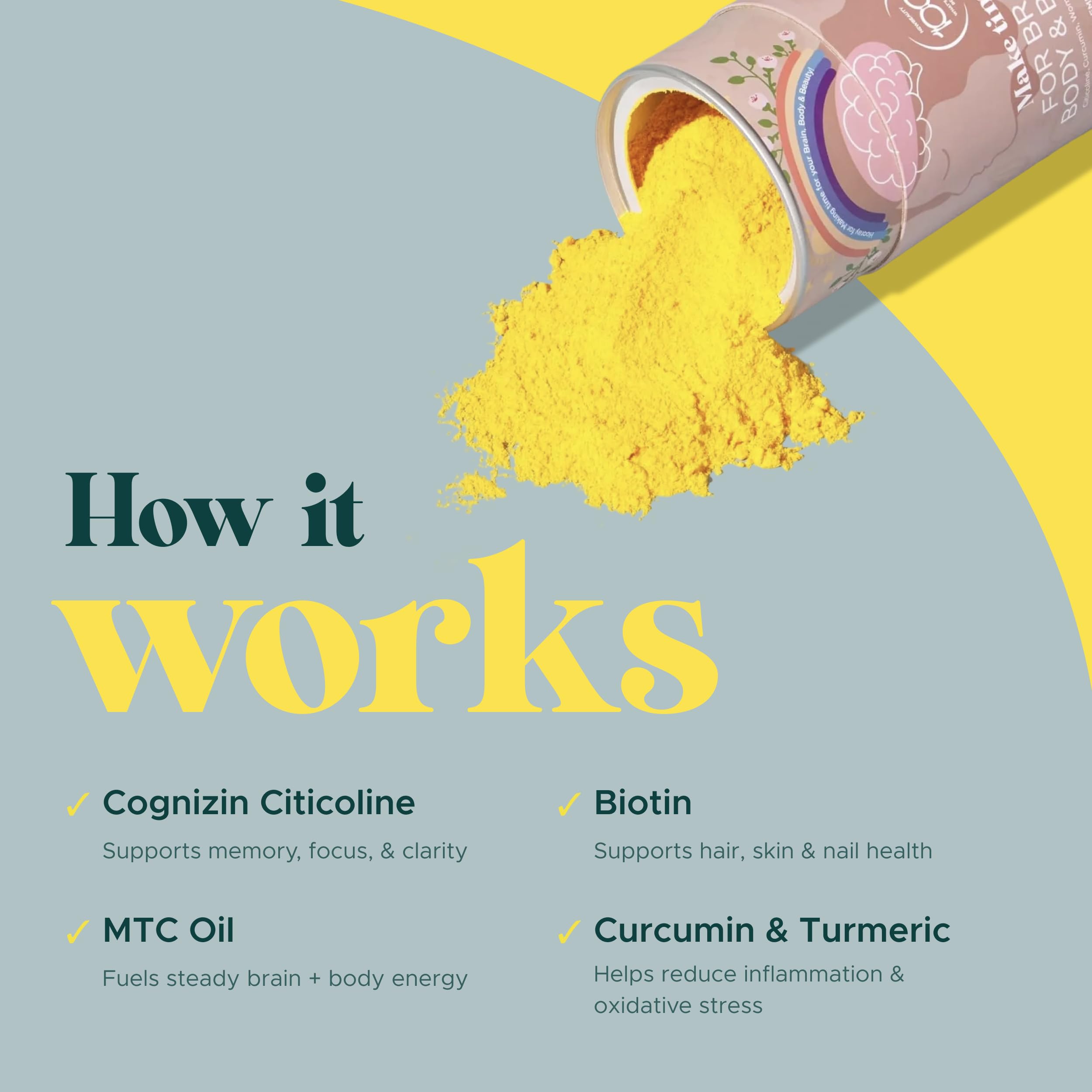 MAKE TIME Brain Health Powder Supplement for Women for Mood, Focus & Energy Boost | Cognizin, Biotin, Vitamin B6, B12, MCTs, Acetyl-L-carnitine, and Curcumin 7.4 oz (30 Servings) MAKE TIMEAu supplements