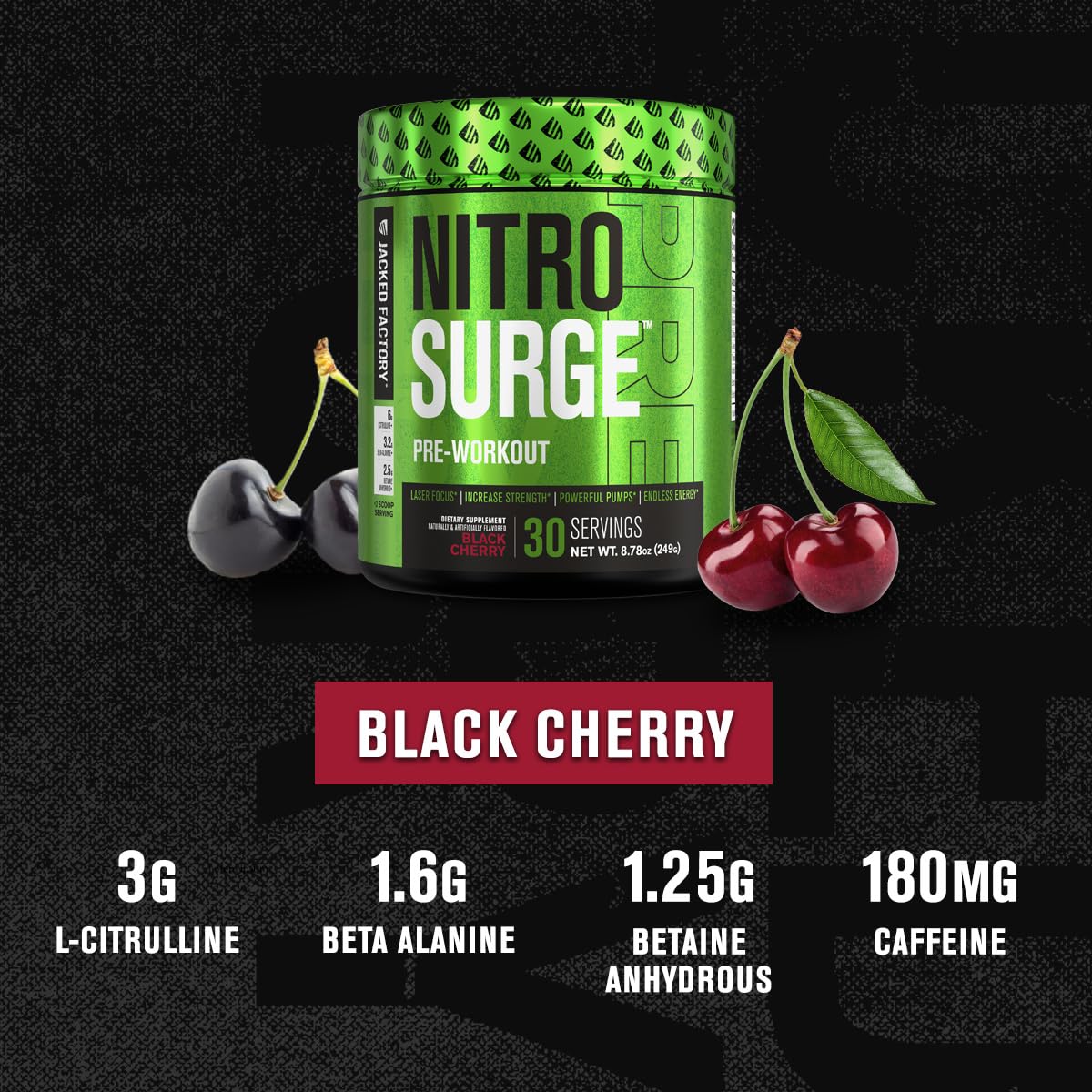 NITROSURGE Pre Workout Supplement - Endless Energy, Instant Strength Gains Jacked FactoryUS supplements
