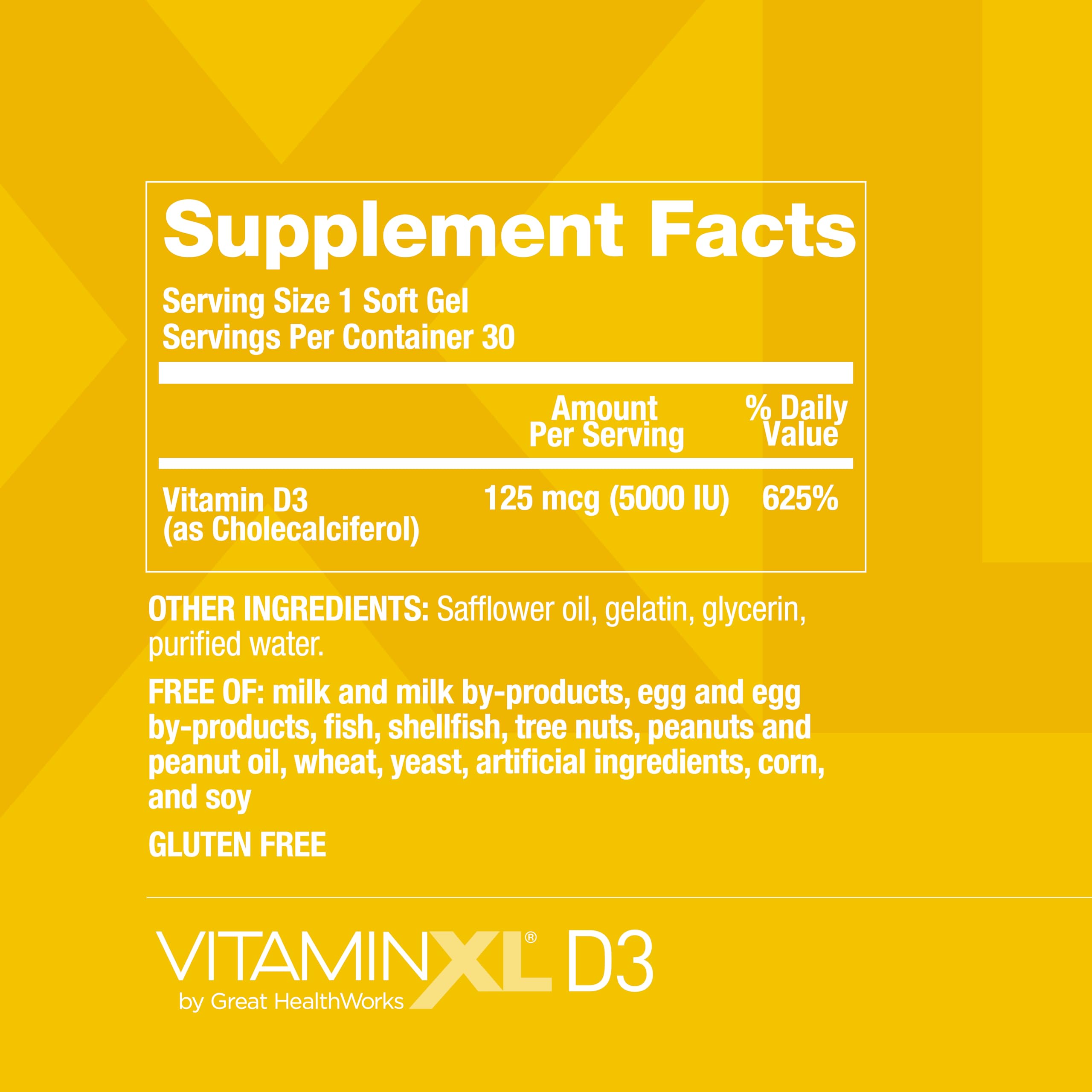 OmegaXL VitaminXL D3 High Potency Daily Vitamin D 5000 IU 125mcg Immune Support Supplement - Promotes Healthy Muscle Function & Strong Bones - Non-GMO, Gluten-Free - 30 Softgels OmegaXLAu supplements