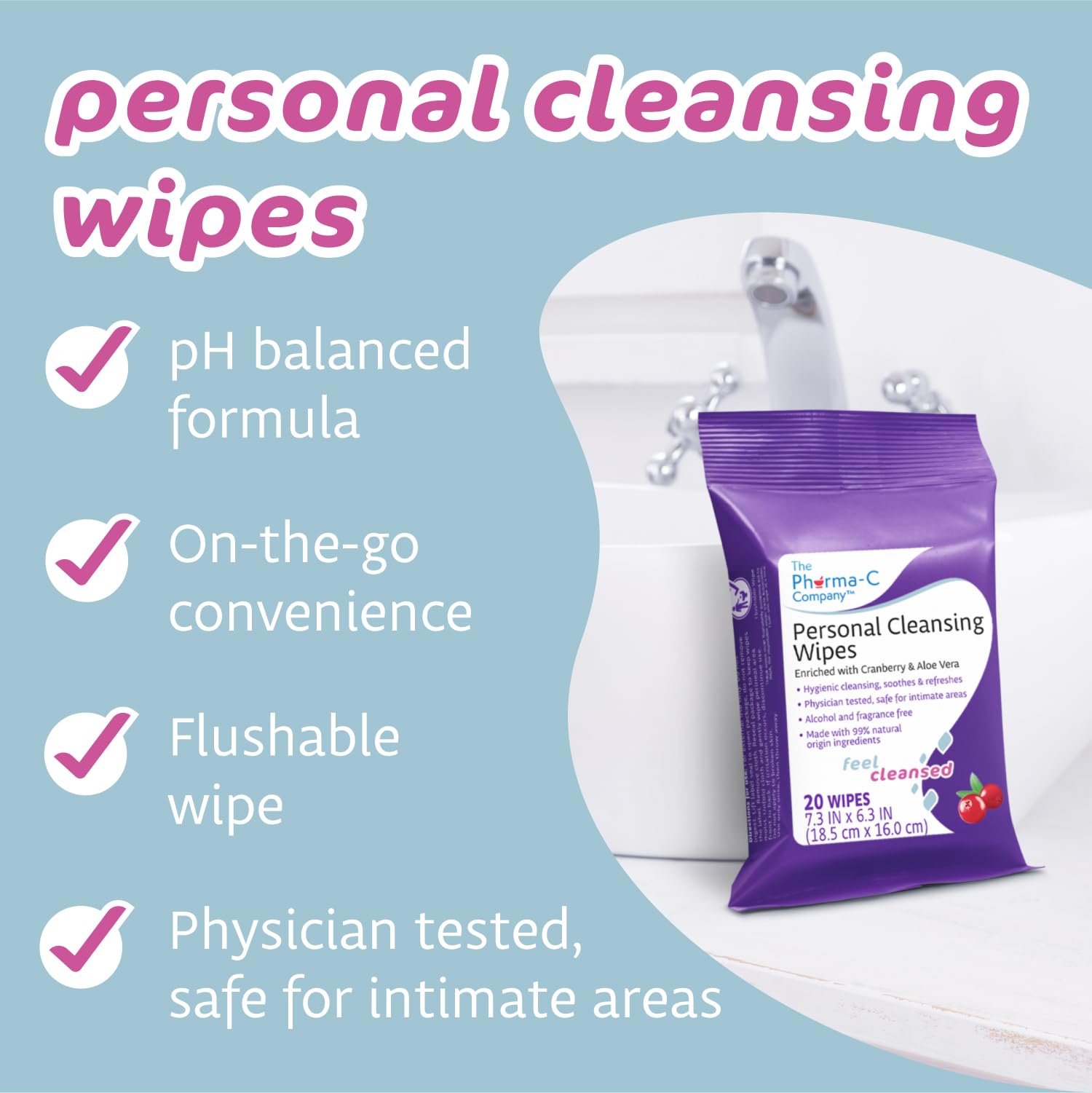 The Pharma-C Company Personal Cleansing Wipes [2 packs of 20 wipes] - Enriched with Cranberry & Aloe Vera GenericAu supplements
