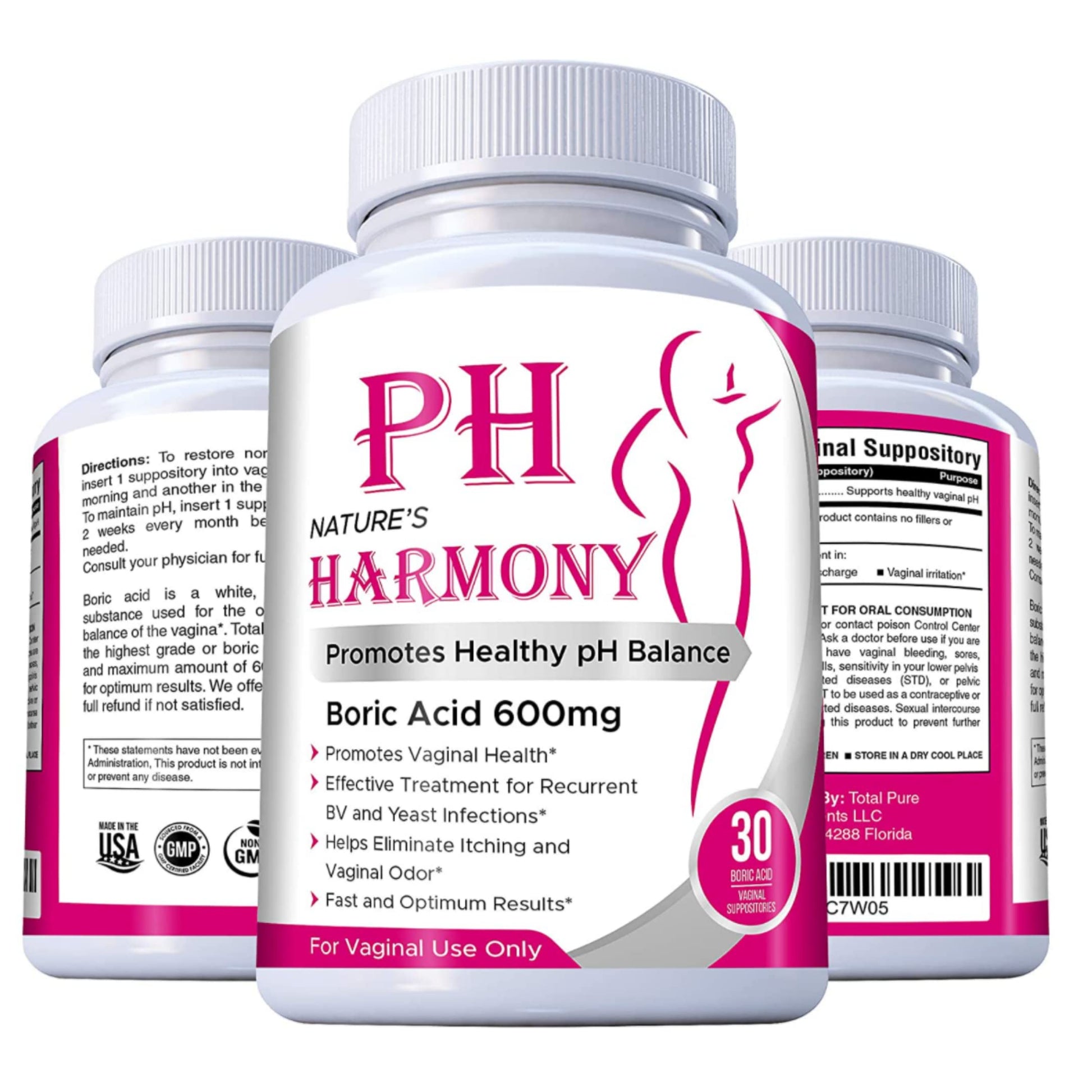PURE PLANT HOME Boric Acid Suppositories Nature's Harmony 30 Count 600 mg 100% Pure Made in USA N'moreAu supplements
