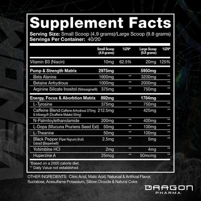 DRAGON PHARMA Venom Extreme Potency Pre-Workout, Laser Sharp Focus + Energy DRAGON PHARMAUS supplements