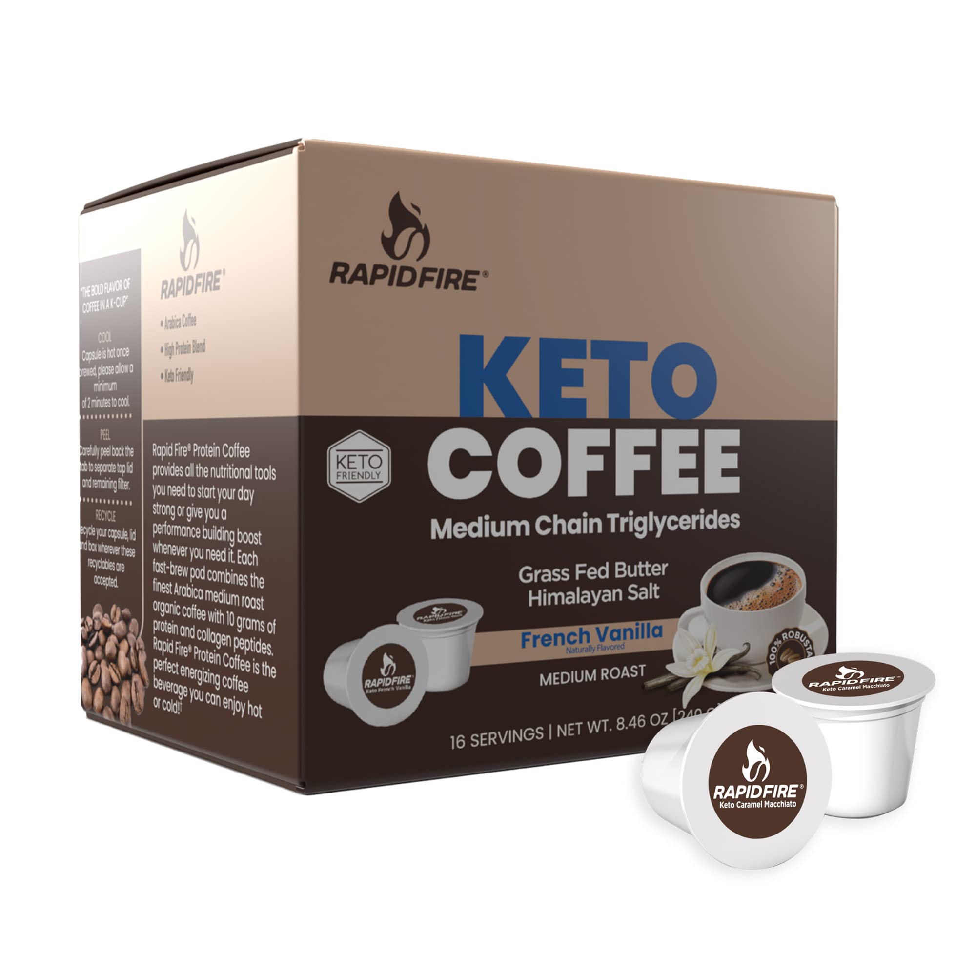 Rapidfire French Vanilla Ketogenic High Performance Keto Coffee Pods, Supports Energy Rapid FireUS supplements