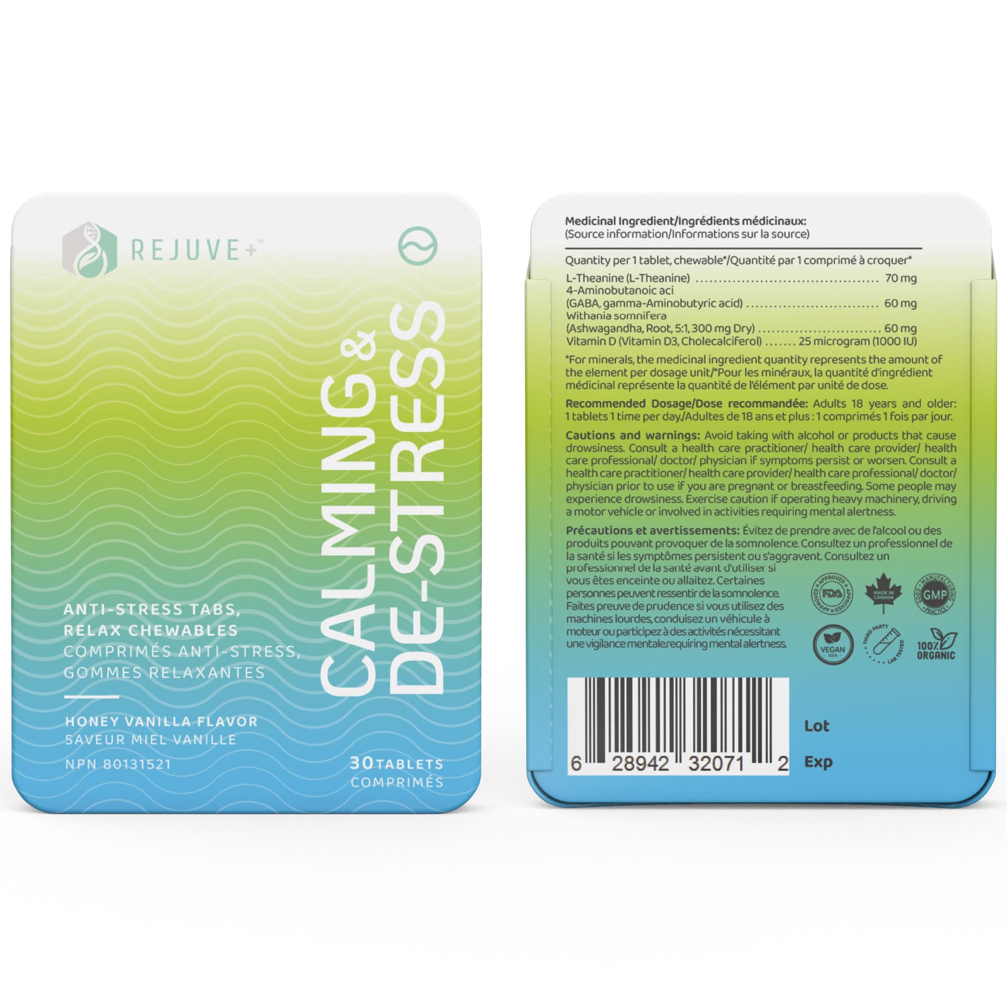 REJUVE+ Calm & Destress Nootropic Supplement – Brain Boost | L-Theanine, GABA, Ashwagandha, Vitamin D | Natural Stress Relief & Relaxation | Sleep Enhancer | Mood Enhancer | Honey Vanilla Flavor (1) REJUVE+Au supplements