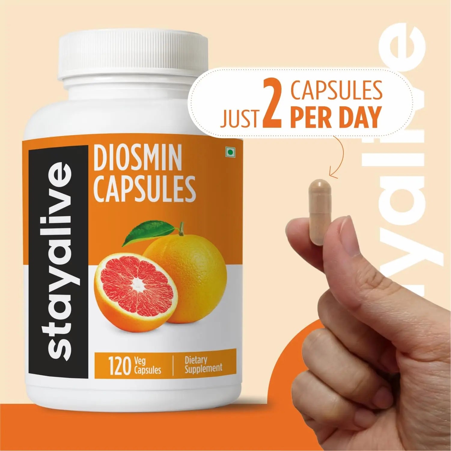 STAY ALIVE Pure Diosmin Complex 1000mg Formula, 120 Capsules, Citrus Bioflavonoids Rich Fruit Extract, 2 Month Supply, 100% Vegetarian, Non-GMO & Gluten Free Diosmin Supplement STAY ALIVEAu supplements