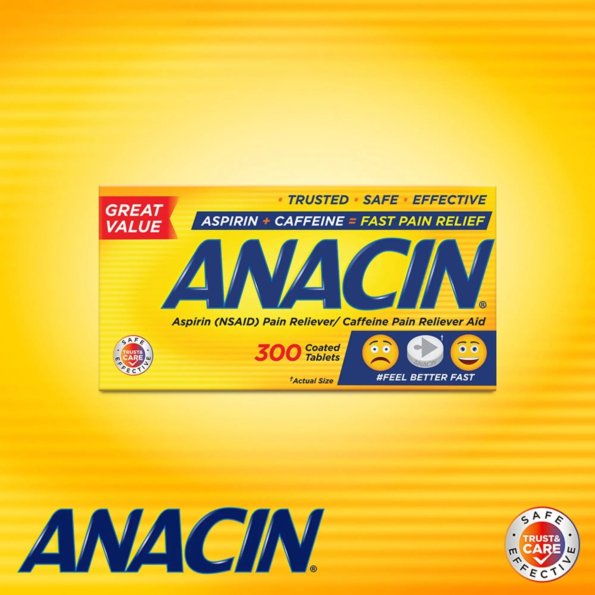 Anacin Aspirin & Caffeine Fast Pain Relief, Eases Minor Aches and Pains Due to Headache, Muscle Aches & Arthritis, 300 Count ANACINAu supplements