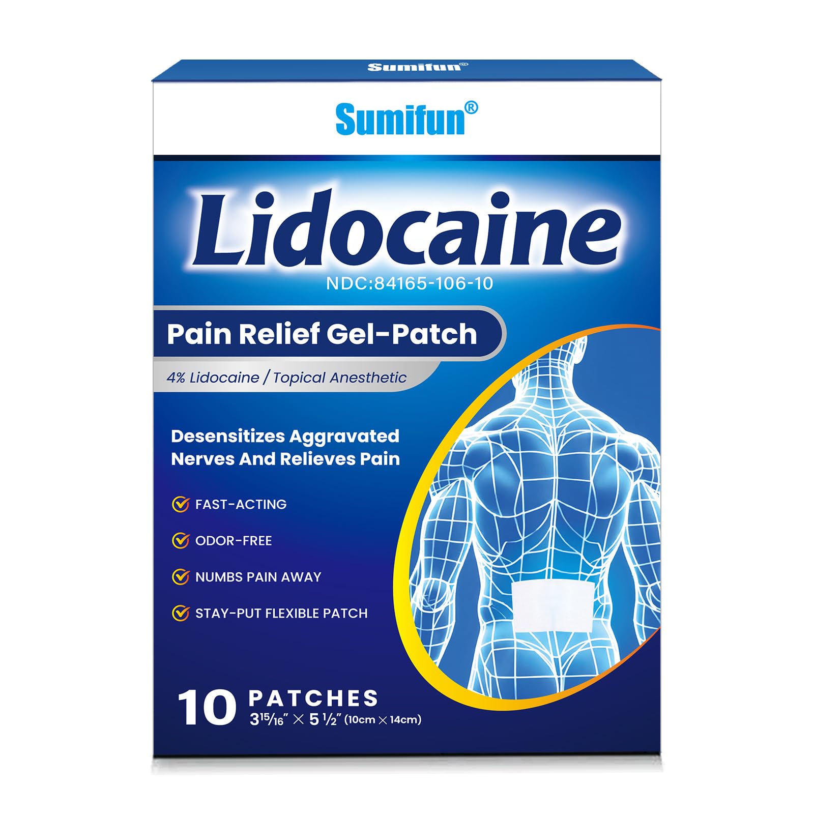 Sumifun 4% Lidocaine Pain Patches - Maximum OTC Strength Pain Relief for Lower Back Pain, Neck Sore, Joint Pain - Fast Acting & Long Lasting 8 Hours, 10 Counts SumifunAu supplements