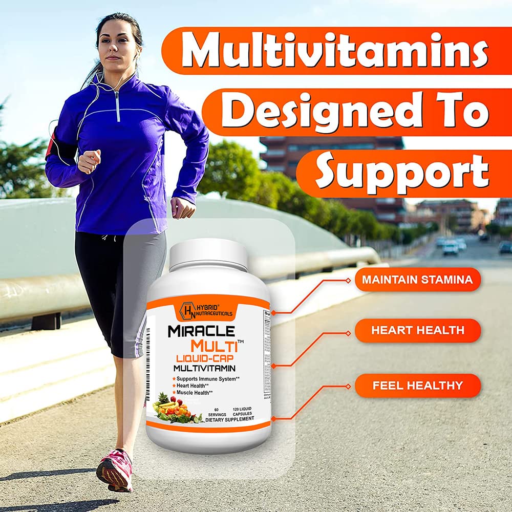 MiracleMulti Liquid Multivitamin Capsules for Men & Women - Complete Whole Food Blend Daily Vitamin & Mineral Supplement with CoQ10, B12, 42 Superfood Enzyme - 120 Softgels Hybrid NutraceuticalsAu supplements