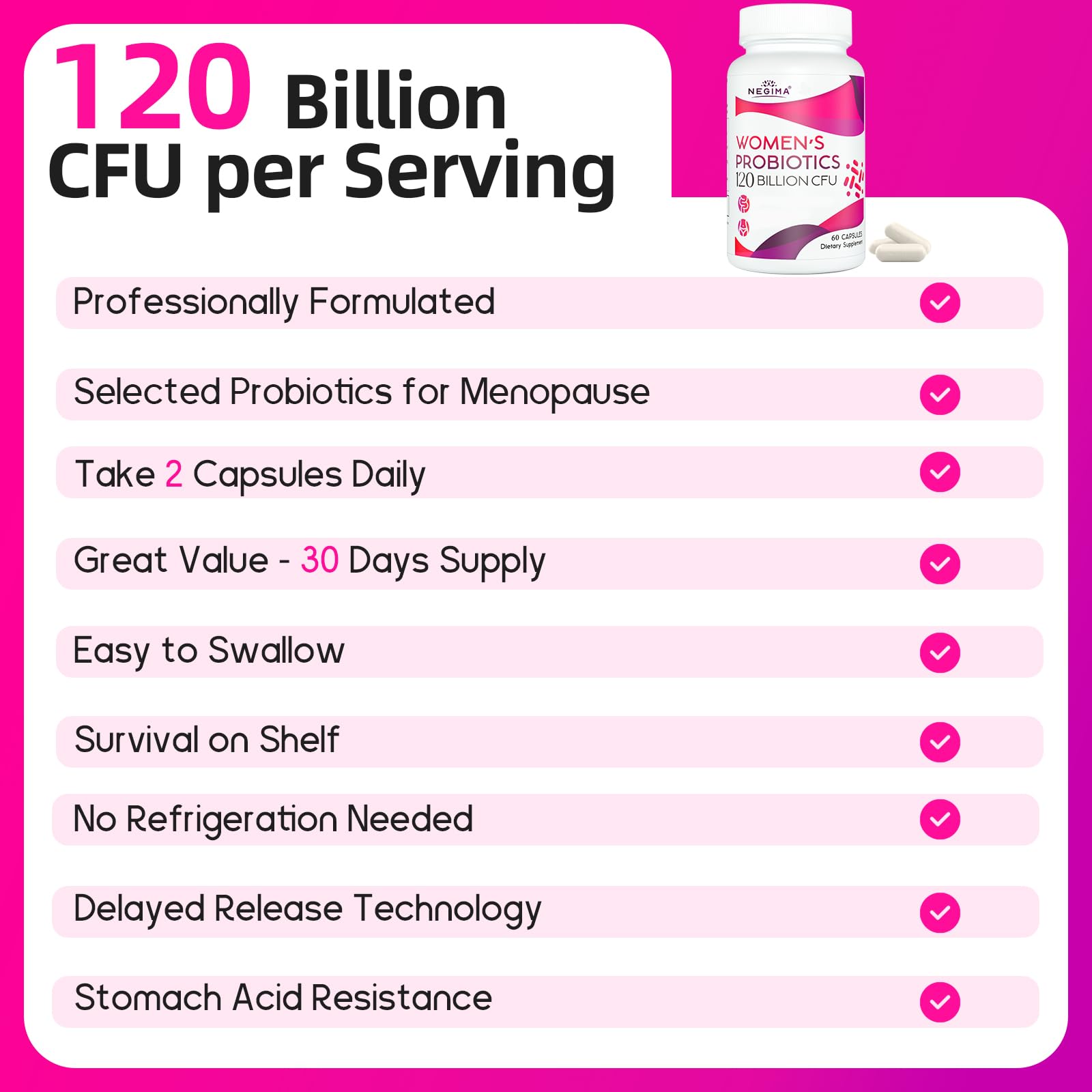 Negima Menopause Supplements for Women, 120 Billion CFUs Probiotics for Women, 13-in-1 Herbs & Botanicals Complex, for Menopause - 60 Caps NegimaAu supplements