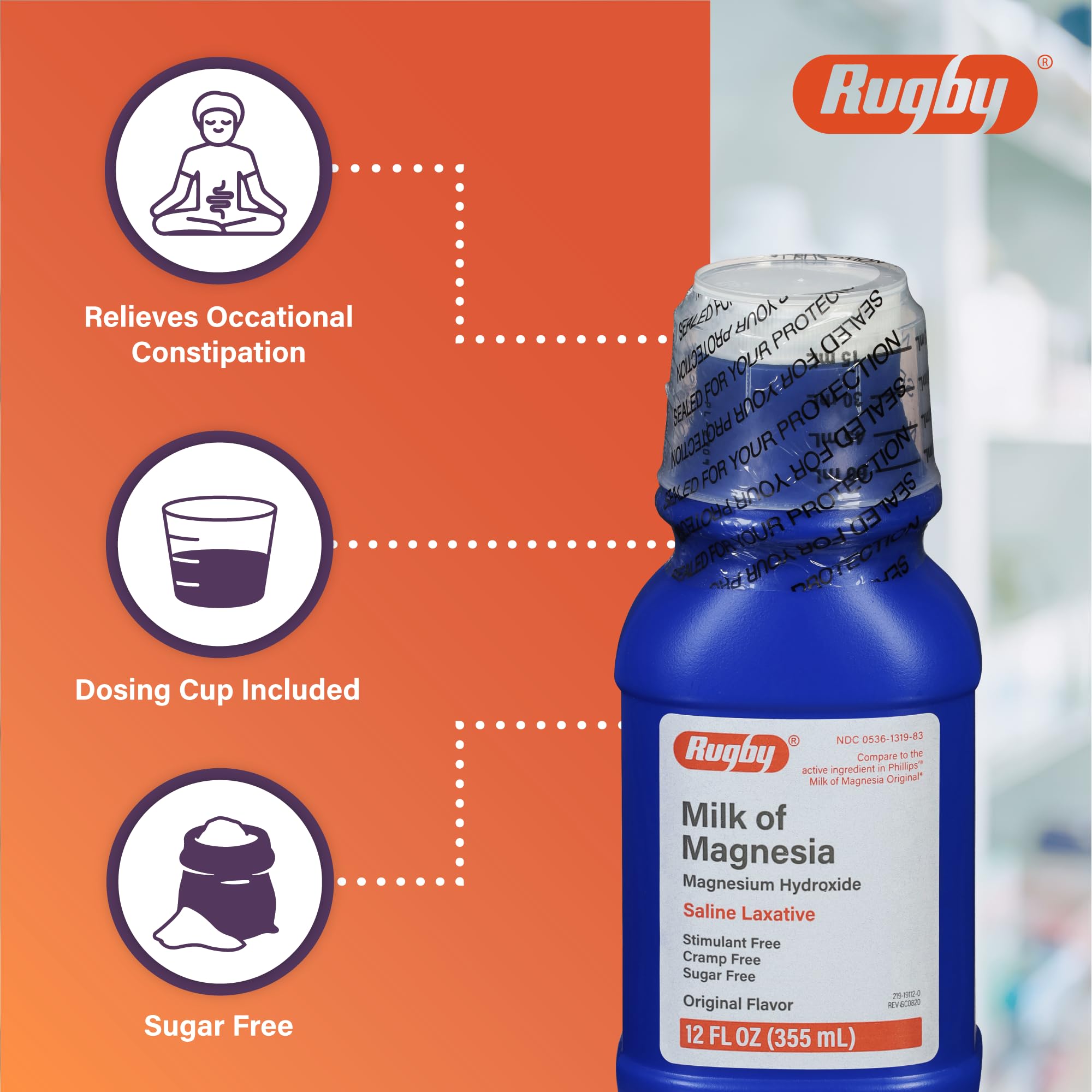 Rugby Milk of Magnesia Magnesium Hydroxide Saline Laxative – Stimulant, Cramp & Sugar-Free - Original Flavor – 12 Fl Oz RUGBY LABORATORIESAu supplements
