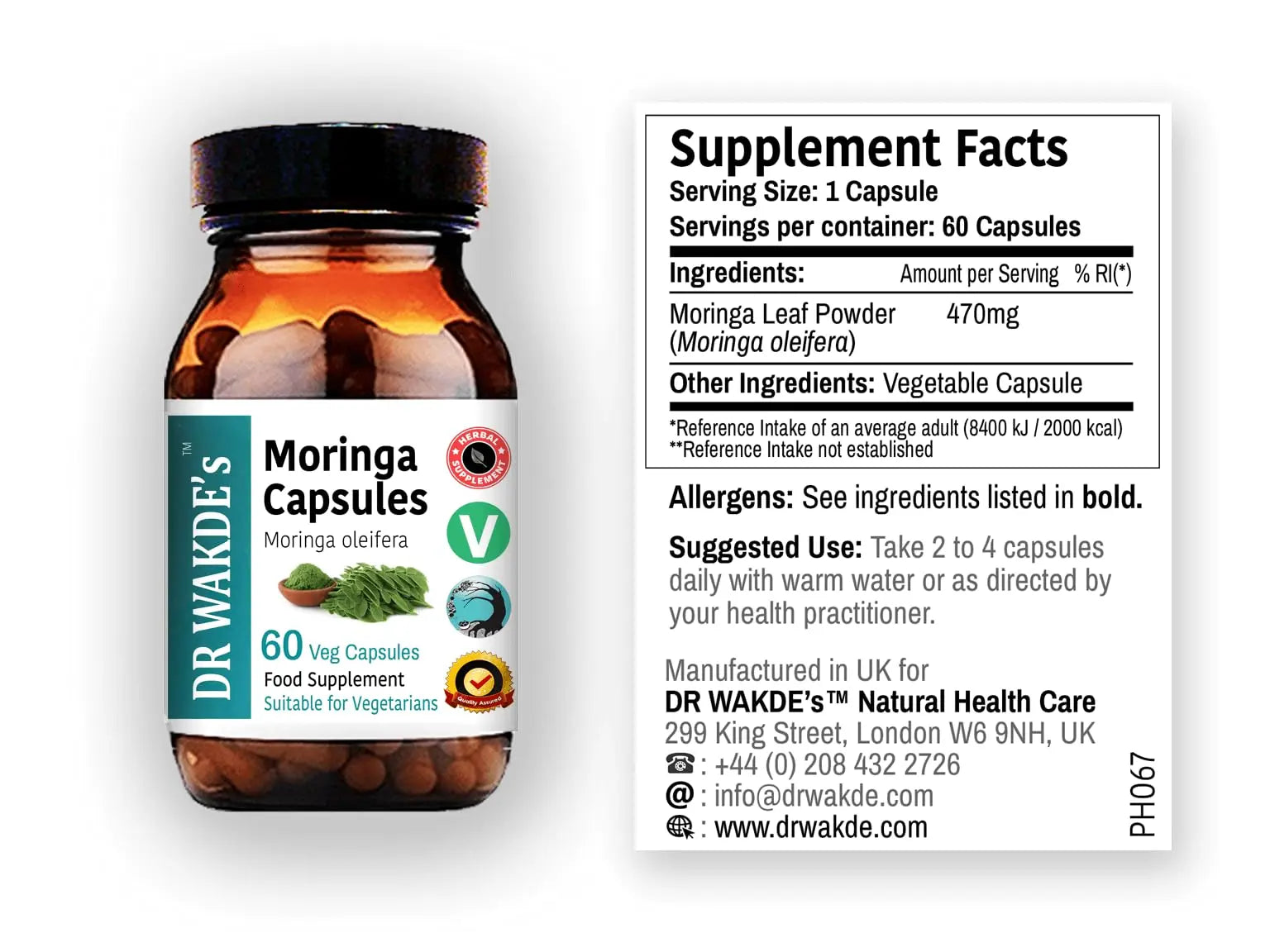 DR WAKDE'S Moringa Capsules (Moringa oleifera, 60 Veg Caps, Plant-Based Supplement, Ayurvedic Herb, All Natural, Vegan) DR WAKDE'snz supplements
