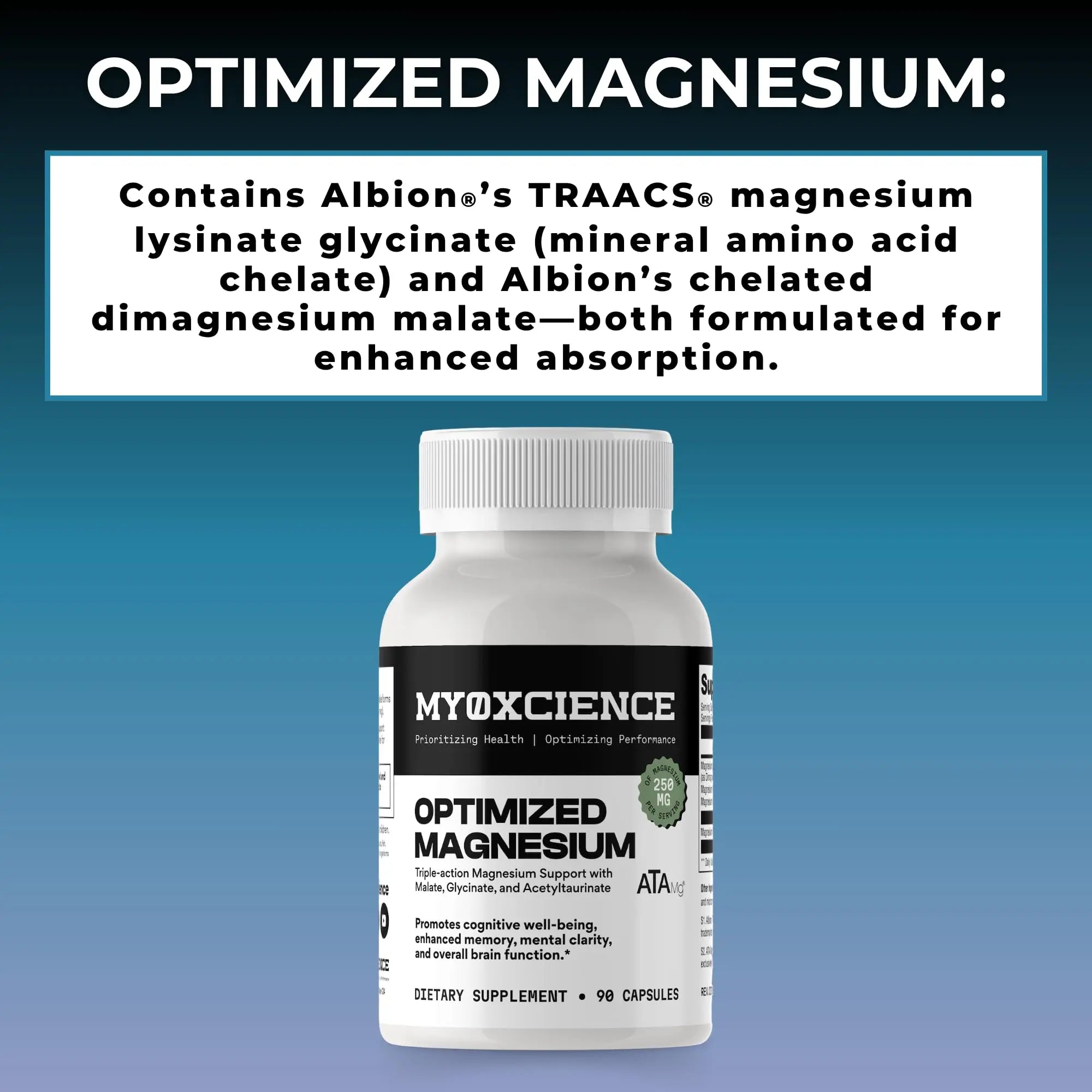 MYOXCIENCE Optimized Magnesium Glycinate + Magnesium Taurate (as ATAmag®) for High Brain Bioavailability to Support Stress Relief and Sleep | 30 Servings MYOXCIENCEnz supplements