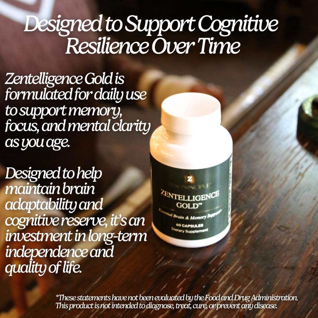 Zen Principle Zentelligence™ Gold Brain Supplement – Memory, Focus & Mental Clarity. Premium Cognitive Support for Adults 40+ with Magnesium, Vitamin D3, CoQ10, Vitamin B12 & L-Theanine. 60 Capsules Zen PrincipleAu supplements