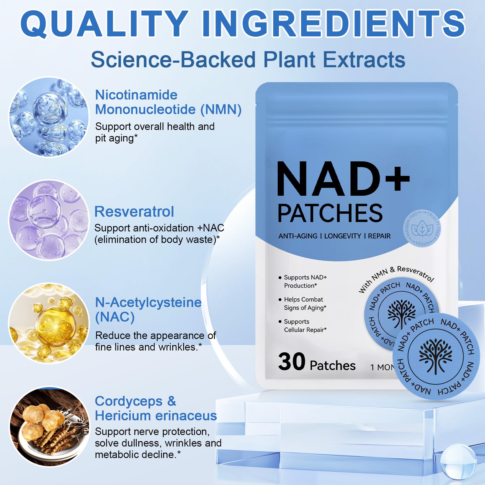 NAD Patches for Women & Men,One-Stop Solution for Skin and Wellness Support | NMNH, Resveratrol, Hyaluronic Acid, Vitamin C, & Coq10 l Premium 8-Hour Time-Release Patch for Enhanced Absorption MAYPJHEHAu supplements
