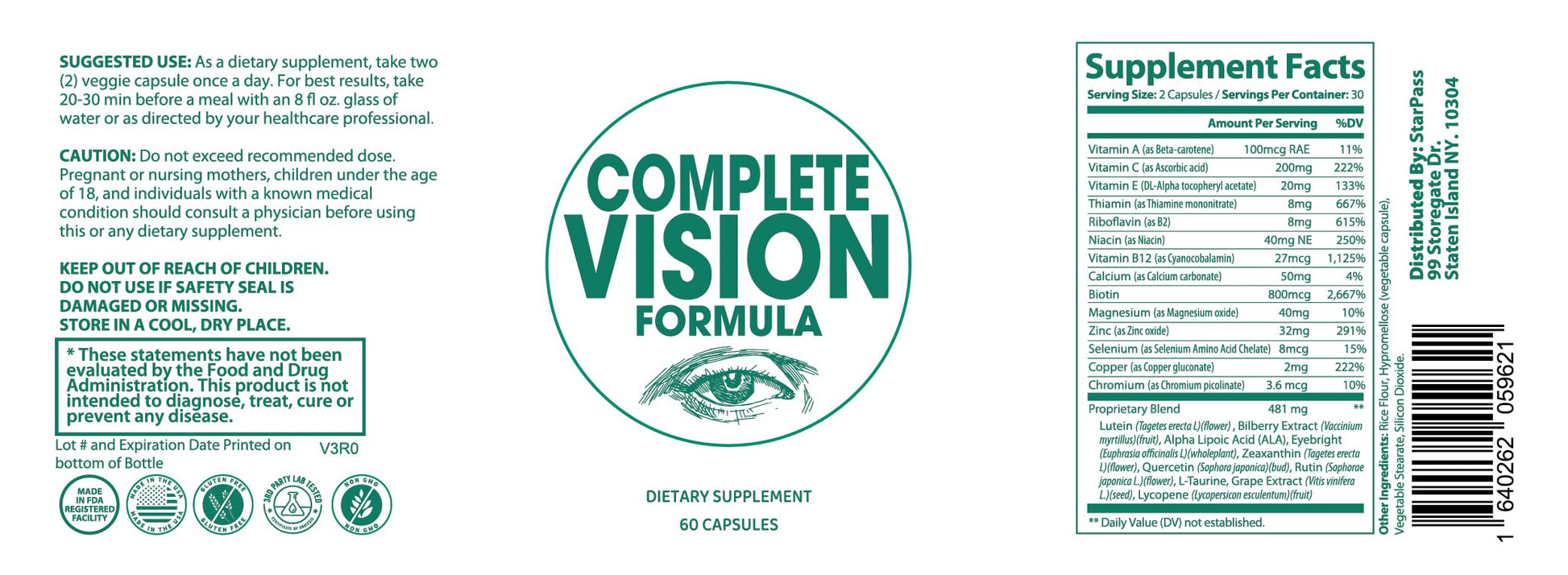 Pure Eye Health Vitamin & Mineral Supplements for Adults | #1 Complete Research Vision Formula w/Bilberry, Lutein, Zeaxanthin, Lycopene, Resveratrol | Supports Eye Strain, Dry Eyes 60 Capsules StarPass LabsAu supplements