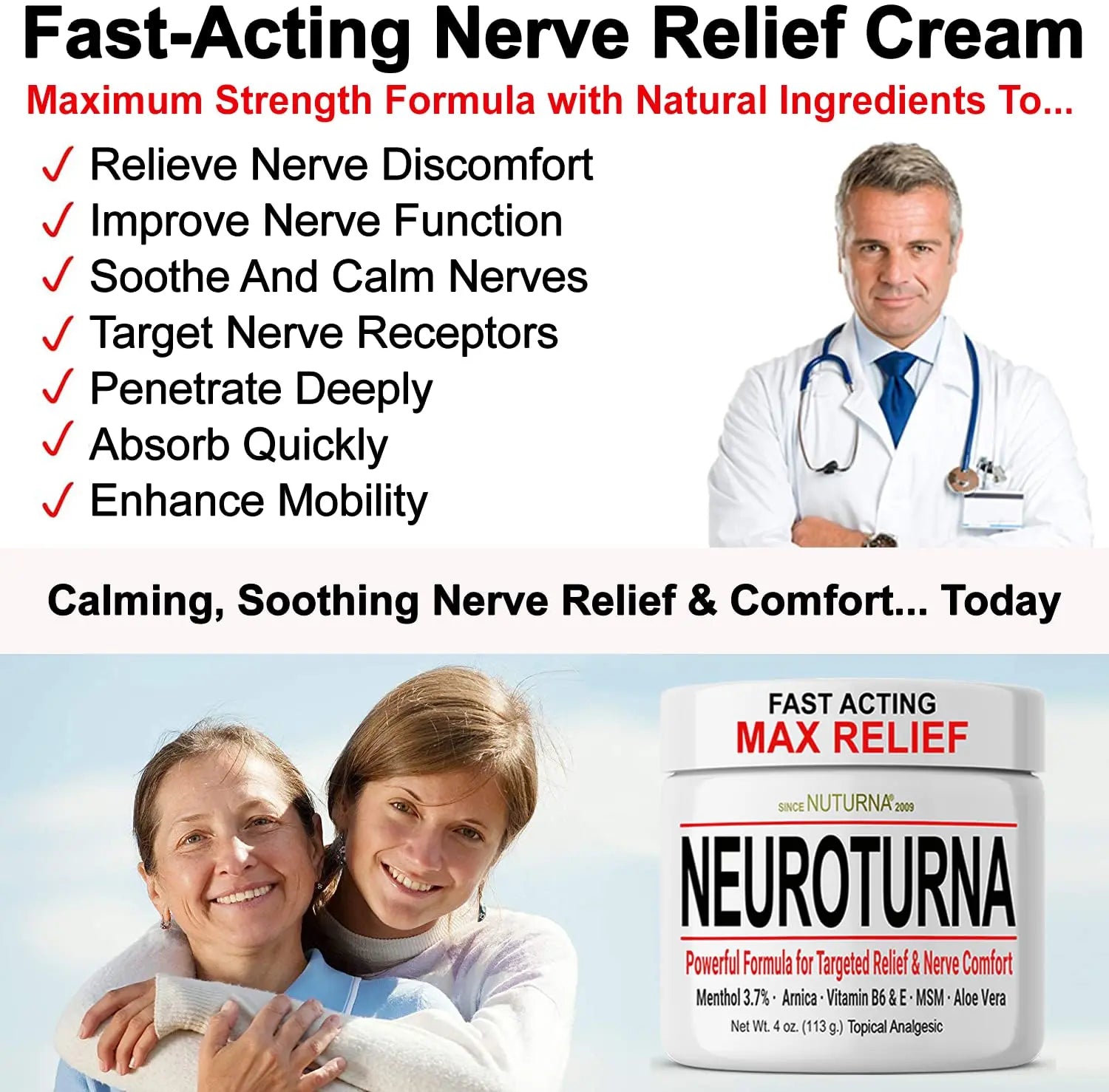 Neuropathy Nerve Cream - Fast Acting for Feet Hands Legs Toes - Ultra Strength Menthol, Arnica, Aloe Vera, MSM, Natural Soothing Nerve Comfort - Extra Large 8 oz NuturnaAu supplements