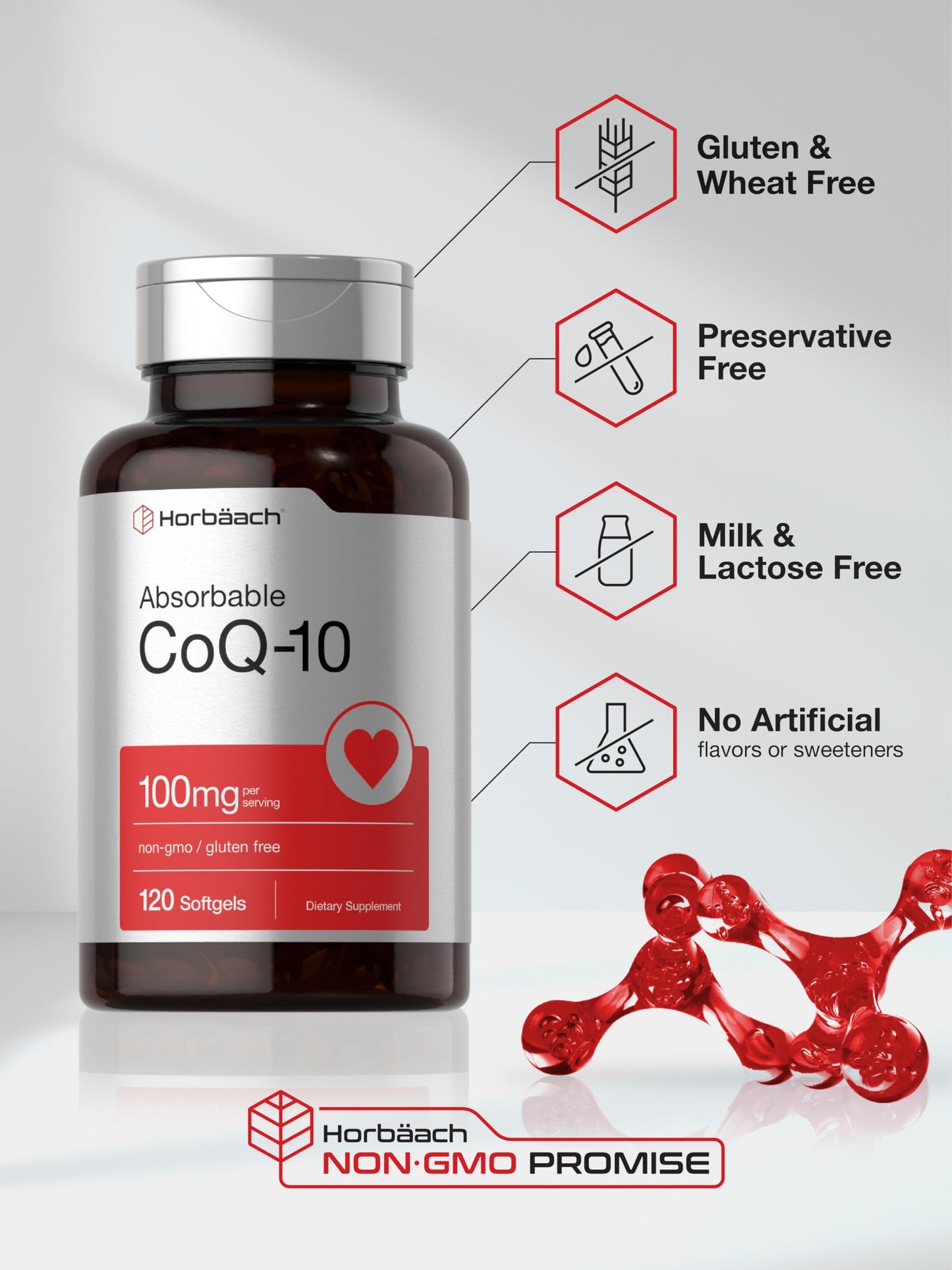 Horbäach CoQ10 100mg Softgels | 120 Count | Non-GMO and Gluten Free Supplement HorbäachUS supplements
