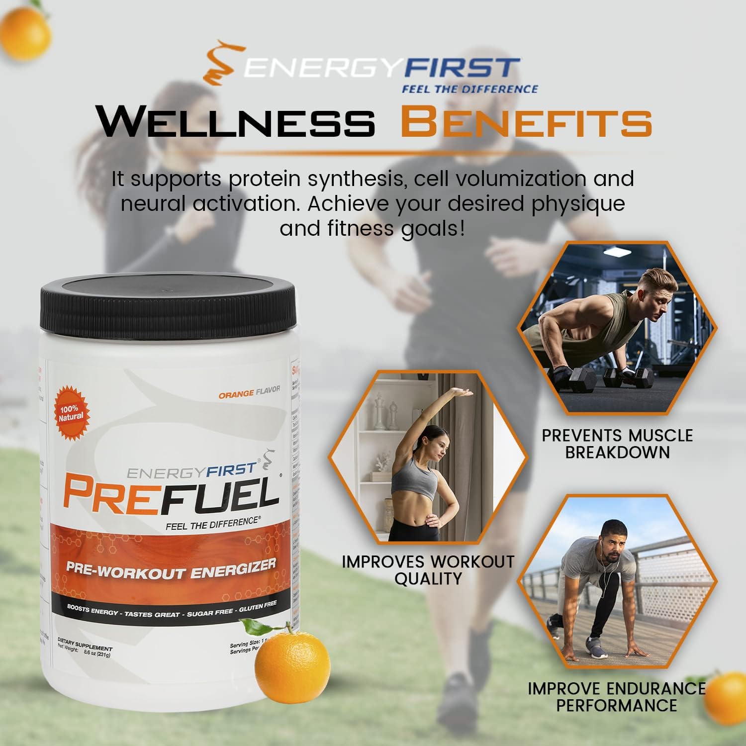 EnergyFirst Prefuel Pre-Workout Powder, Orange Flavor, Boost Energy, Creatine Monohydrate EnergyFirstAu supplements