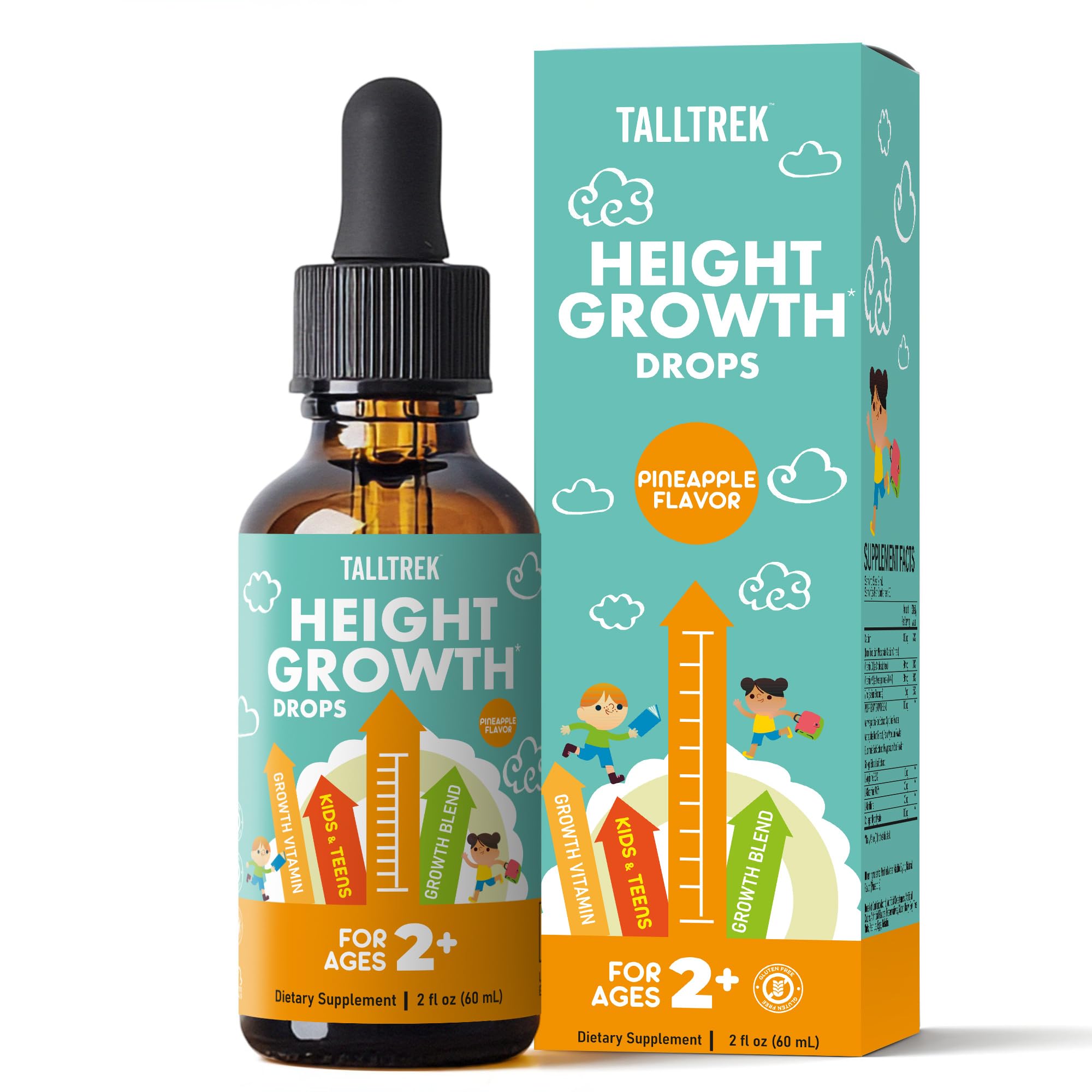 TallTrek Height Growth Supplement Drops for Kids - Teens Bone Growth Height Increase and Maximizer Immune Health Drops with Vitamins D3 K2 Zinc & Calcium - Gluten Free Vegan Pineapple Flavor TallTrekAu supplements
