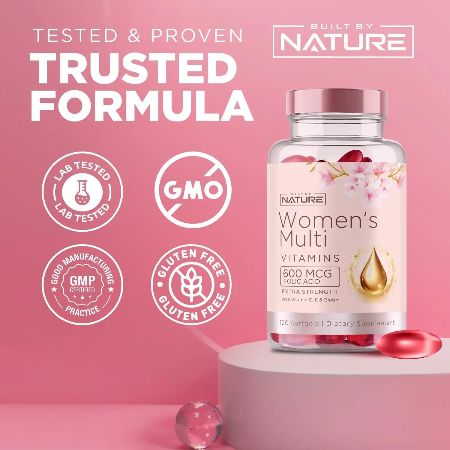 Built by Nature Vitamins for Women – Women's Complete Daily Multivitamin Supplement with A, B, C, D, E, Iron, Calcium, Magnesium and Multi Minerals Built by NatureAu supplements