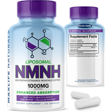 Liposomal NMNH 1000mg - 120 Capsules, Dihydronicotinamide Mononucleotide NAD+ Precursor - Ultra-Absorbable NAD Plus Complex, Liposomal NMN Supplements Capsules for Aging Support & Cellular Energy MAXLIFE NATURALSAu supplements