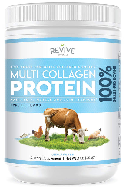 Revive Naturals Multi Collagen Hydrolyzed Protein Powder (16oz) - Types I, II, III, V & X Revive NaturalsUS supplements