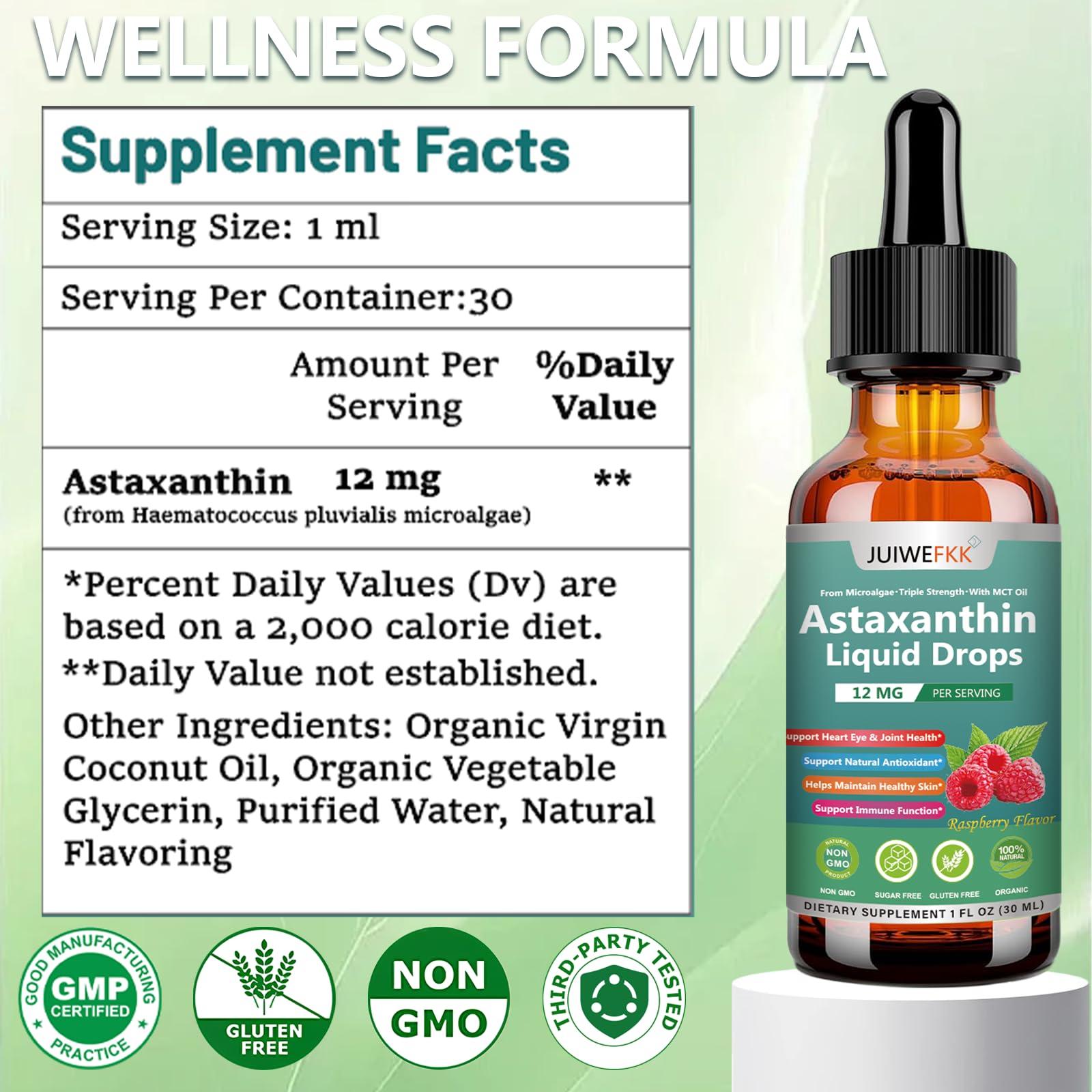 JUIWEFKK Astaxanthin Supplement 12mg Liquid Drops, Premium Natural Astaxanthin Antioxidant from Fresh Microalgae Source w. Mct Oi for Eye Immune Joint Skin Health, Liquid Formula for Max Absorption JUIWEFKKAu supplements