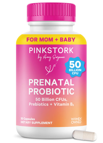 Pink Stork Prenatal Probiotic for Women with 50 Billion CFU | Vitamin B6 & Prebiotics | Pregnancy Probiotics for Morning Sickness | Digestive, Immune, & Gut Health | Vegan & Gluten-Free | 30 Capsules Pink StorkAu supplements