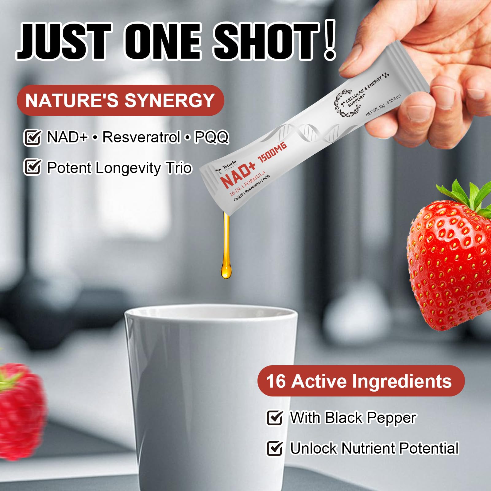 Totaria NAD Liquid Supplement 1500mg for Men & Women, Extra Strength NAD+, Resveratrol, PQQ, CoQ10, 16-in-1 Formula with Nicotinamide Riboside for Anti Aging, Energy, Immune, Focus (30 Packets) TotariaAu supplements