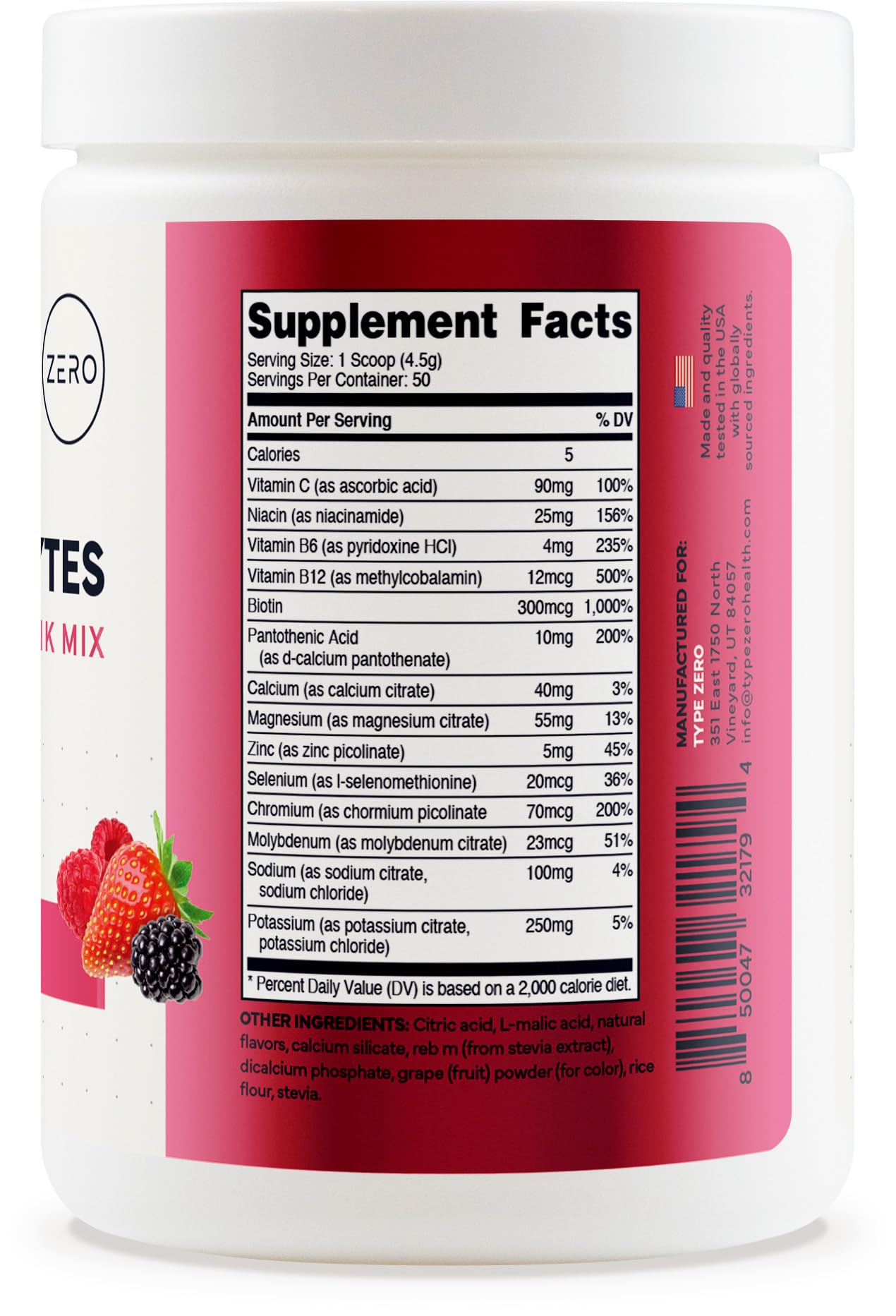 Type Zero Clean Electrolytes Hydration Powder Drink Mix + 14 Essential Vitamins & Minerals - Sugar Free, Zero Artificial Ingredients - Mixed Berry Flavor, 50 Servings Type ZeroUS supplements