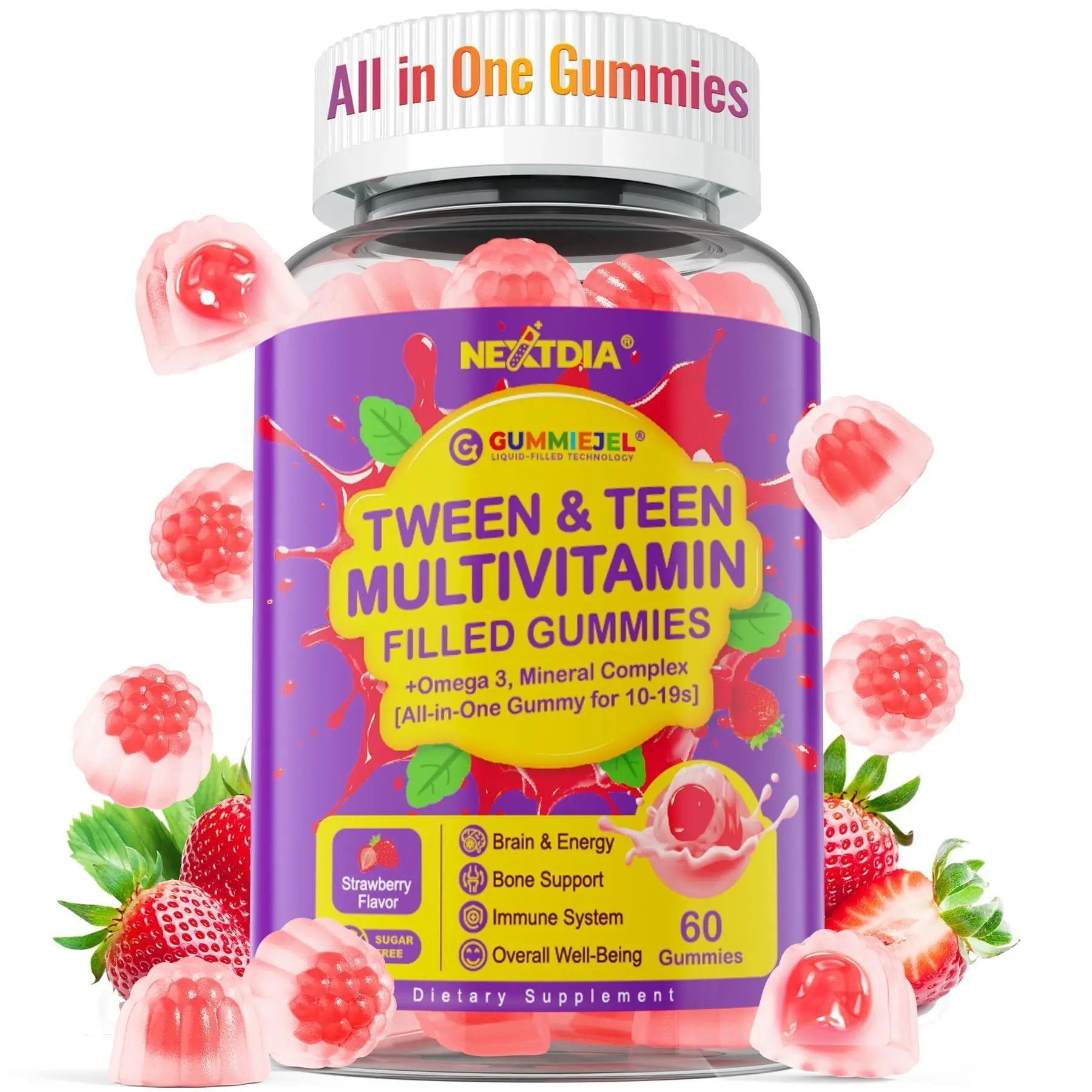 Nextdia Multivitamin Filled Gummies for Teen Boys Girls 12-17, 18, 19, Kids 10+ Multivitamin with Omega 3, Calcium + Magnesium + Zinc, Multi-Minerals NextdiaAu supplements