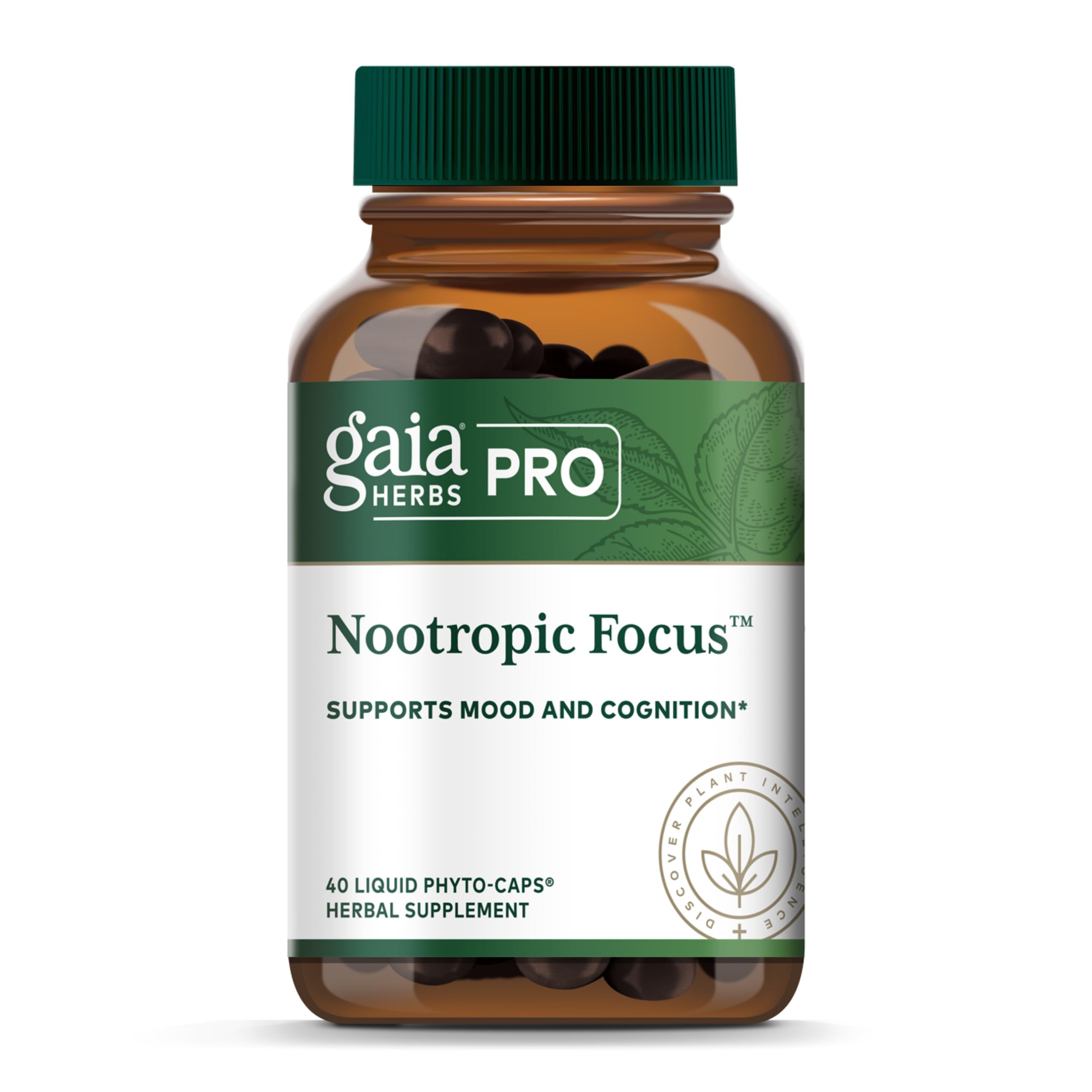 GAIA HERBS PRO Nootropic Focus - Brain Health Support Supplement* - Nootropic Supplement with Saffron, Ginkgo Leaf Extract & Lemon Balm - Vegan, Gluten-Free - 40 Liquid Phyto-Caps (20 Servings) Gaia Herbs PROAu supplements