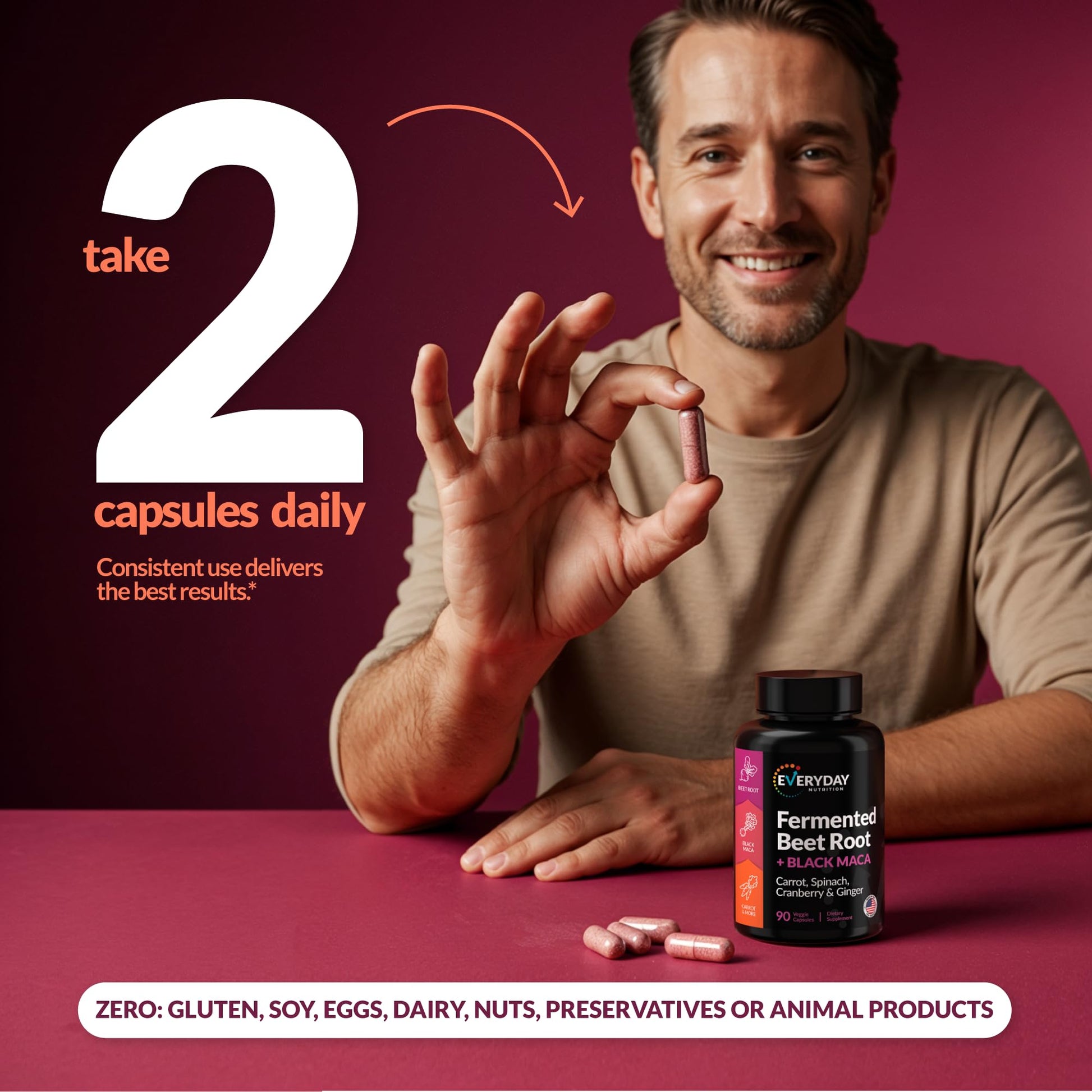 EVERYDAY NUTRITION Organic Fermented Beet Root & Black Maca Capsules with Carrot, Spinach, Cranberry & Ginger | Superfood for Energy, Stamina & Wellness | 90 Veggie Capsules | Made in USA EVERYDAY NUTRITIONAu supplements