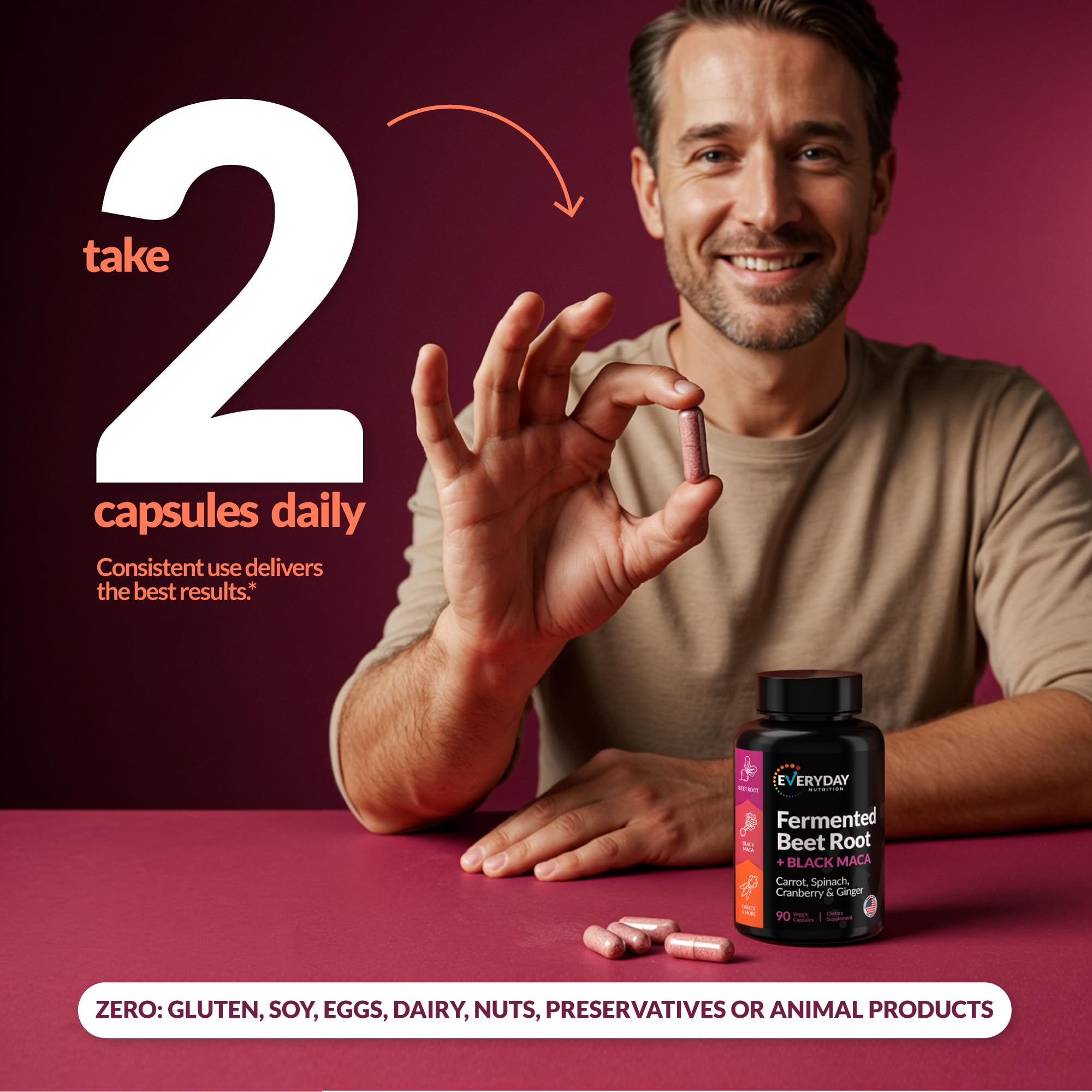 EVERYDAY NUTRITION Organic Fermented Beet Root & Black Maca Capsules with Carrot, Spinach, Cranberry & Ginger | Superfood for Energy, Stamina & Wellness | 90 Veggie Capsules | Made in USA EVERYDAY NUTRITIONAu supplements