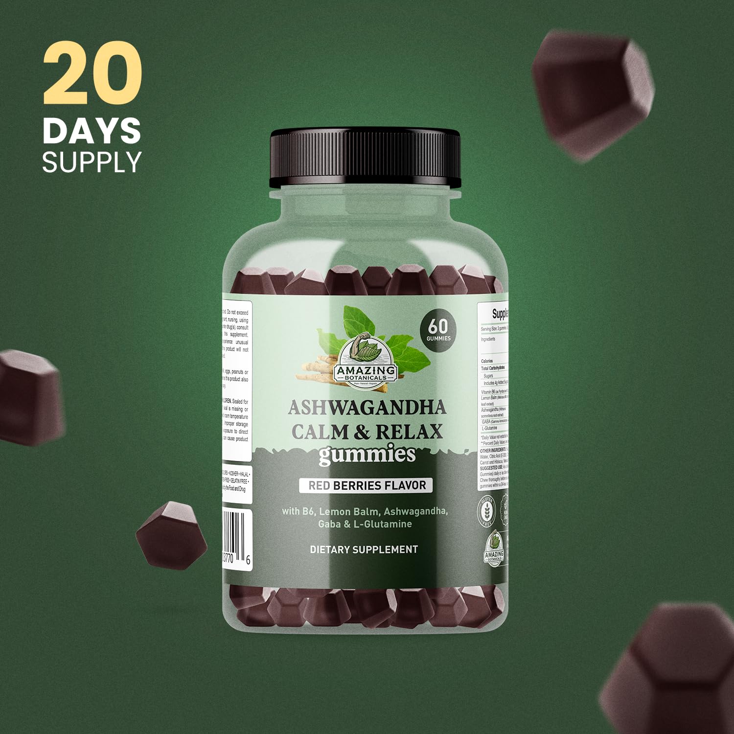 Ashwagandha Calm & Relax Gummies with Vitamin B6, Lemon Balm, GABA & L-Glutamine – 60 Gummies – Red Berries Flavor – Improve Sleep, Stress Relief & Mood – Vegan, Gluten-Free, Non-GMO Amazing BotanicalsAu supplements