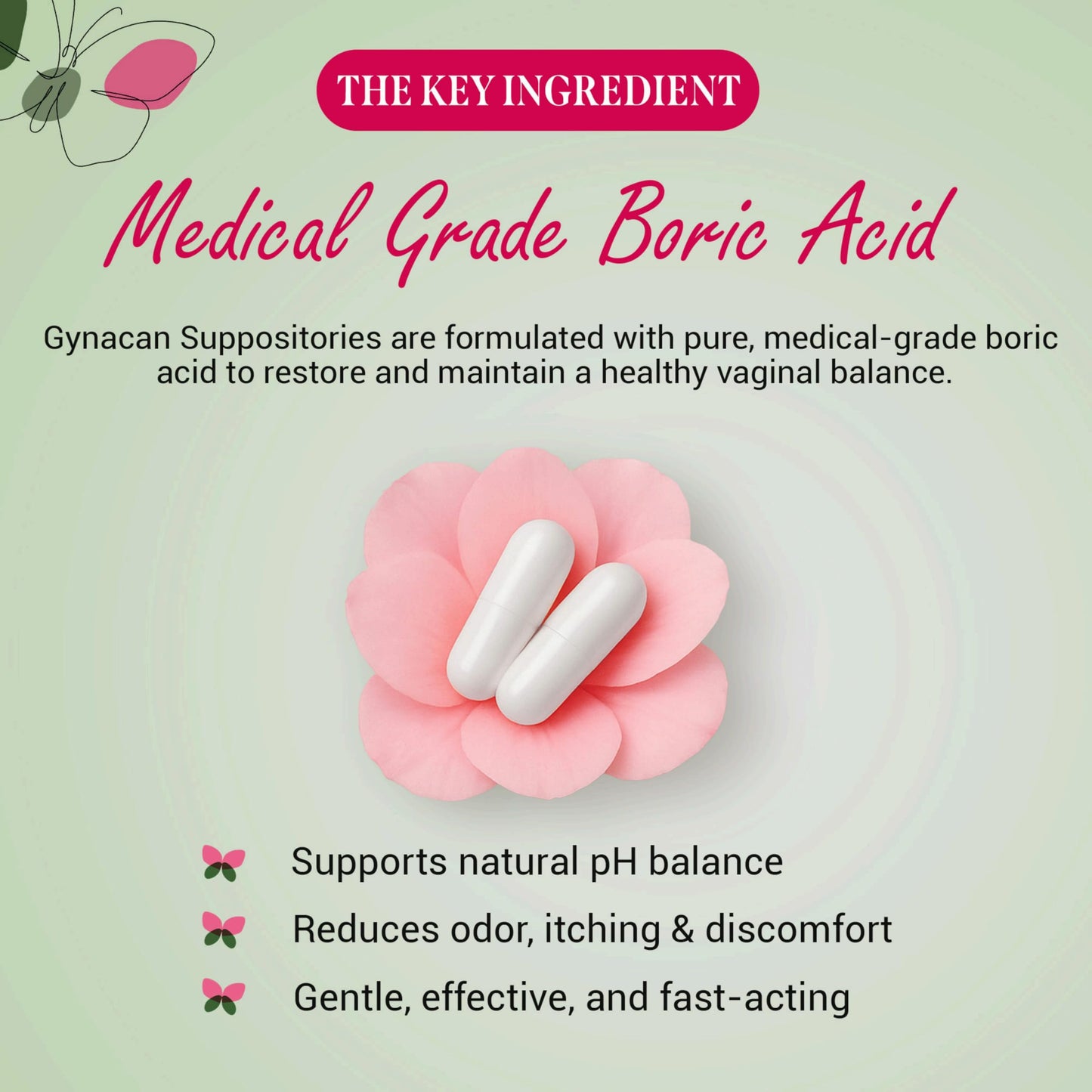 Gynacan Boric Acid Suppositories for Women - pH Balance Vaginal Treatment for Women Odor Prevention, Pure Formula, No-Mess Applicator, Gentle & Effective GynacanUS supplements