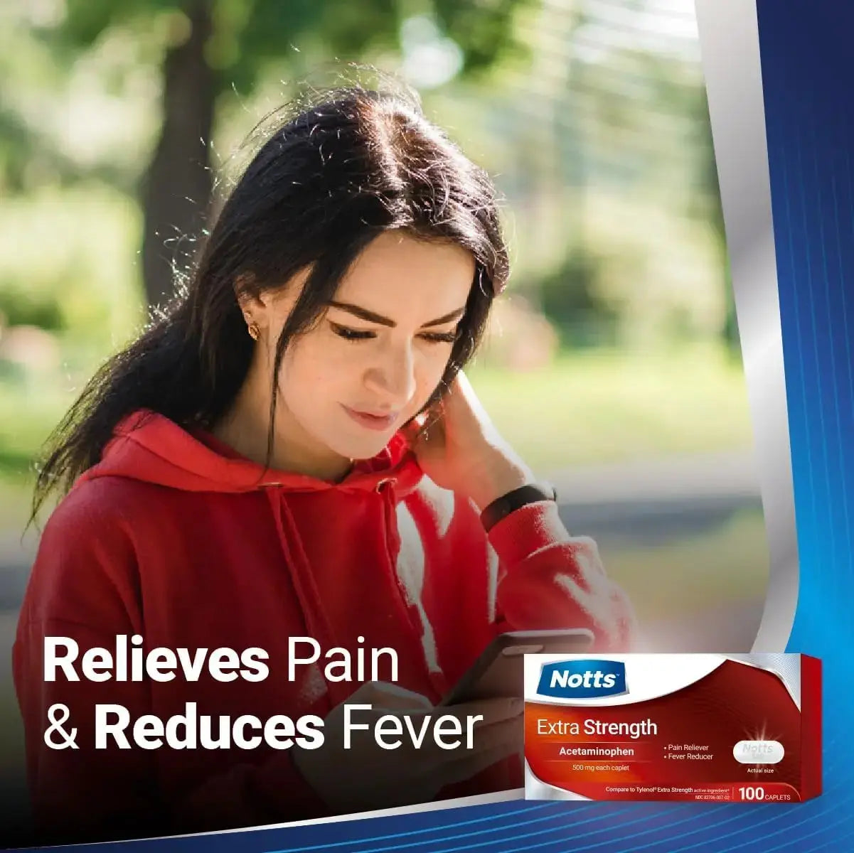 NOTTS Extra Strength 500 mg Caplets with Acetaminophen, Pain Reliever and Fever Reducer for Headache, Backache and Toothache, 100 Count NOTTSAu supplements