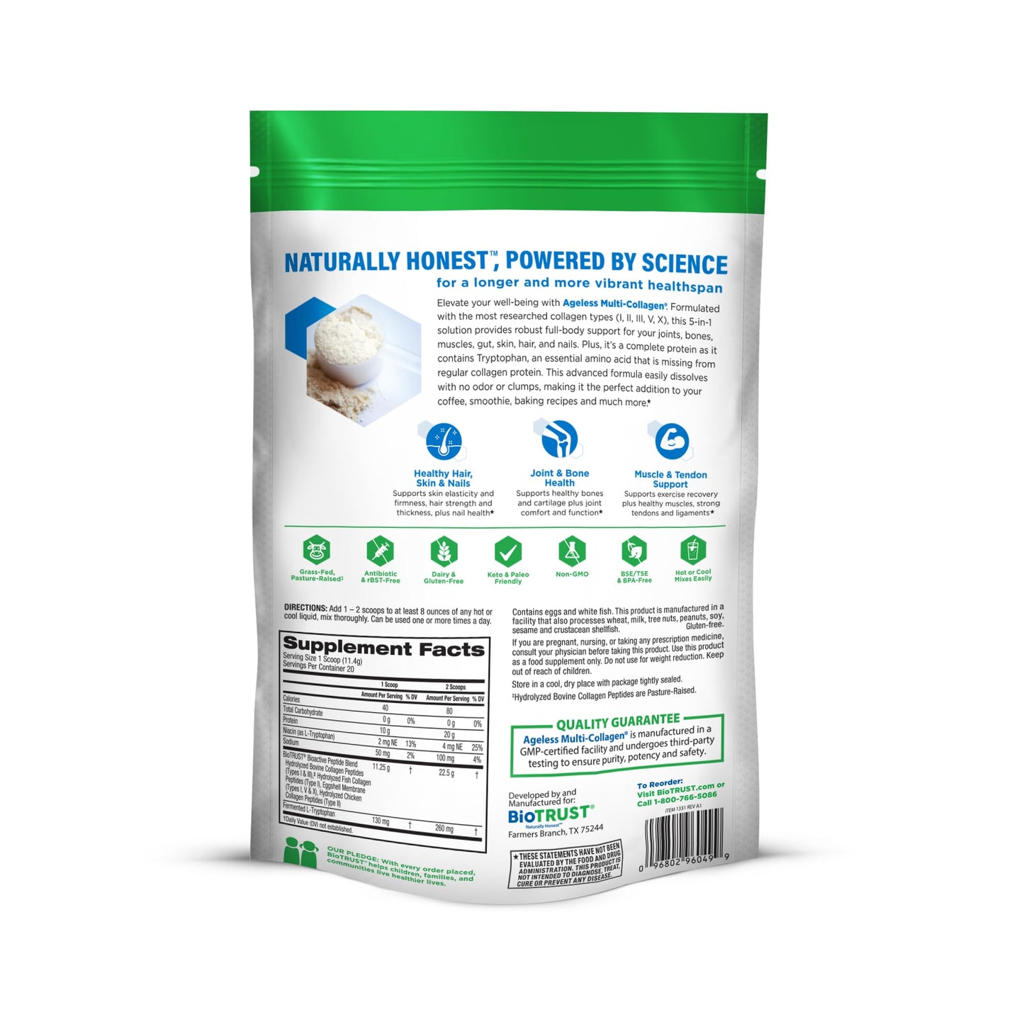 BioTrust Ageless Multi Collagen Peptides Powder - 5 Types (I, II, III, V, X) - Unflavored Collagen Powder for Women & Men - Hydrolyzed Protein BioTrustUS supplements