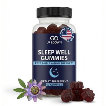 Up&Down Supplements Sleep Well Gummies | Deeper Sleep, Relaxation, Rest & Recovery Support | Melatonin, Vitamin B6 & Passionflower | Made in USA | Vegan, Non-GMO, Gluten Free | 60 Sleep Gummies Up&Down SupplementsAu supplements