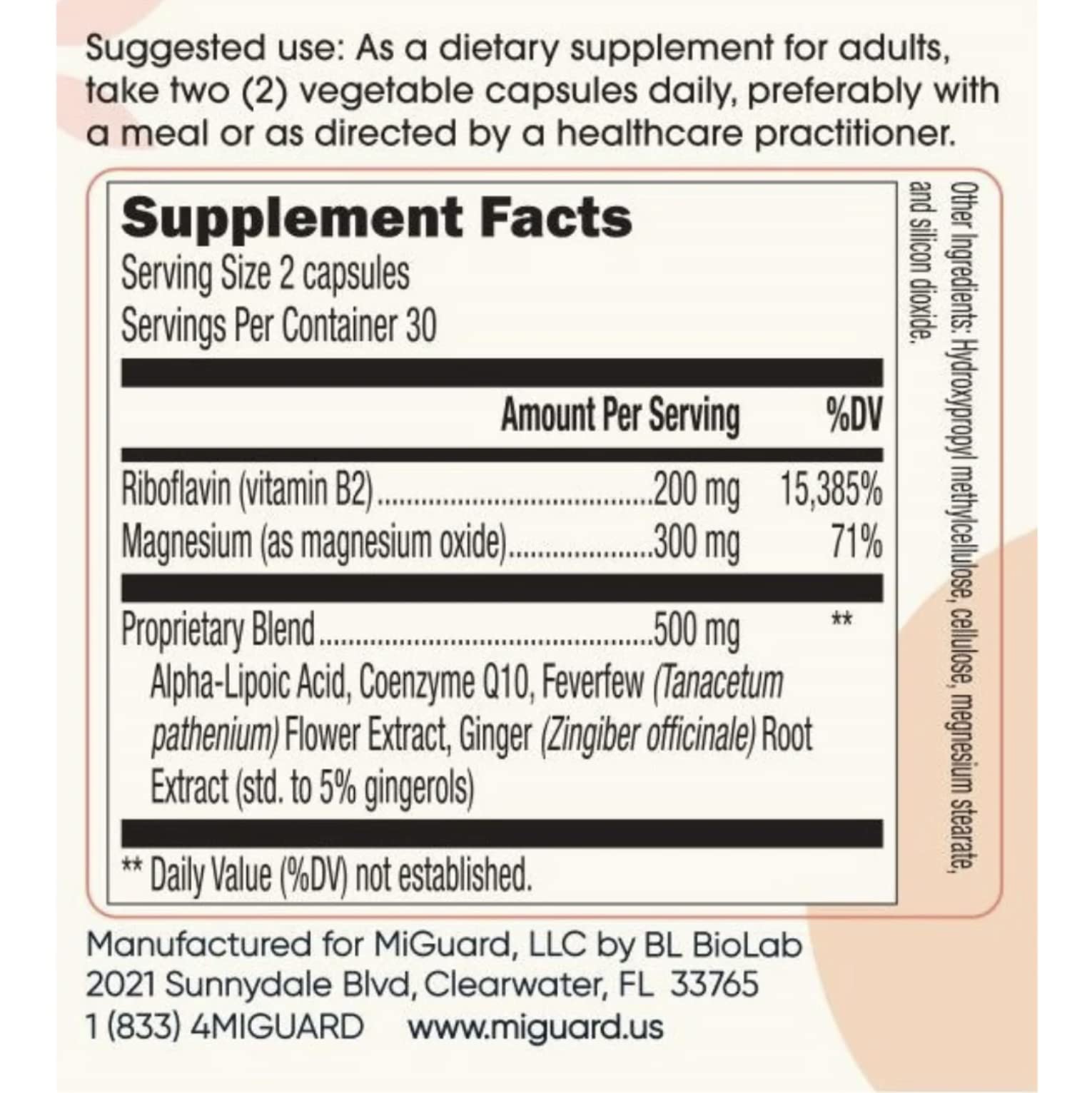 Headache and Migraine Relief Supplements - Drug Free Migraine Prevention Supplement - Natural Supplements for Migraine Headaches - Helps Reduce Frequency & Severity (60 Capsules) MIGUARDAu supplements