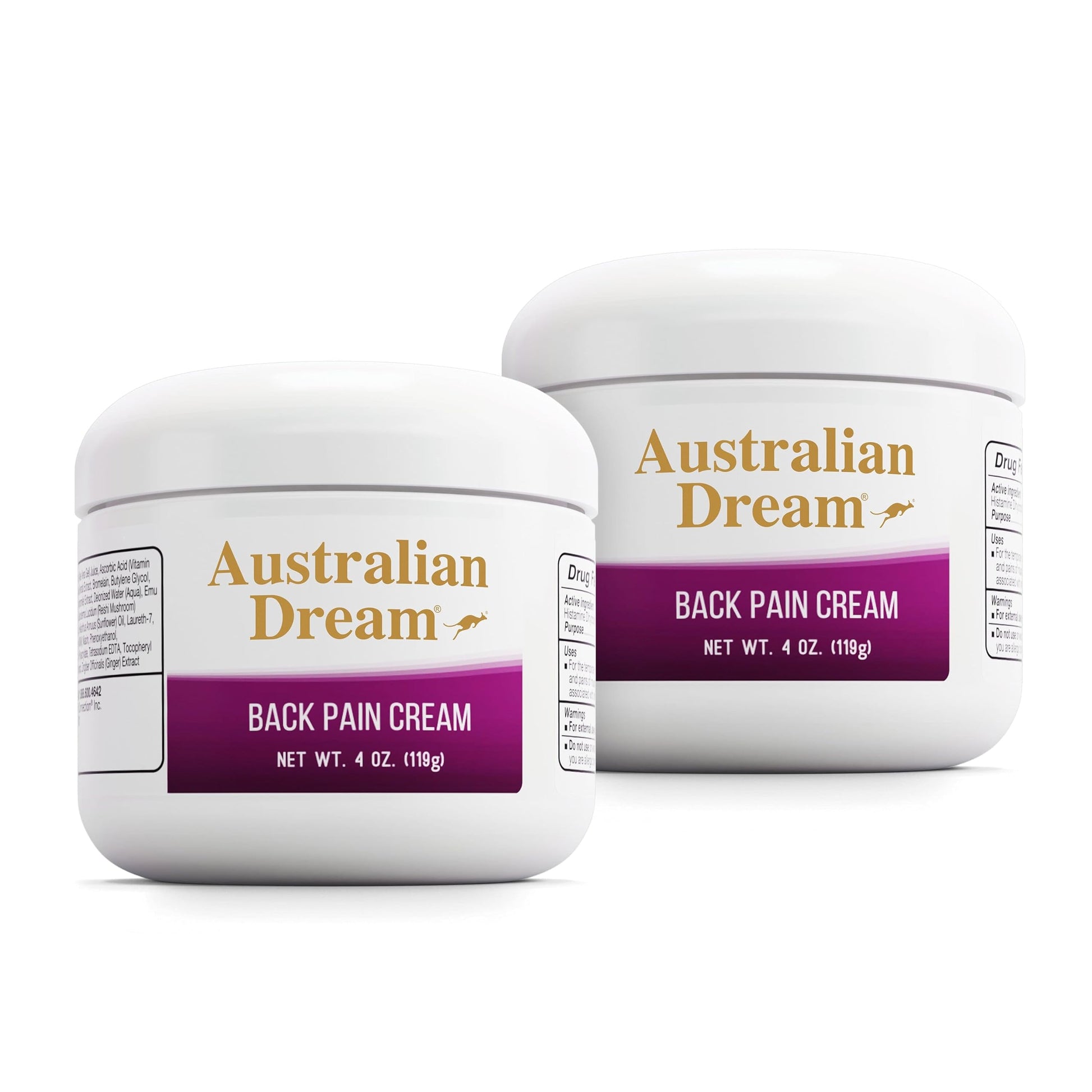 Australian Dream Back Pain Cream - Soothing, Non-Greasy Muscle Pain Relief Cream - Good for Neck, Back, Body, or Muscle Aches - 4 oz Jars (2 Pack) Australian DreamAu supplements