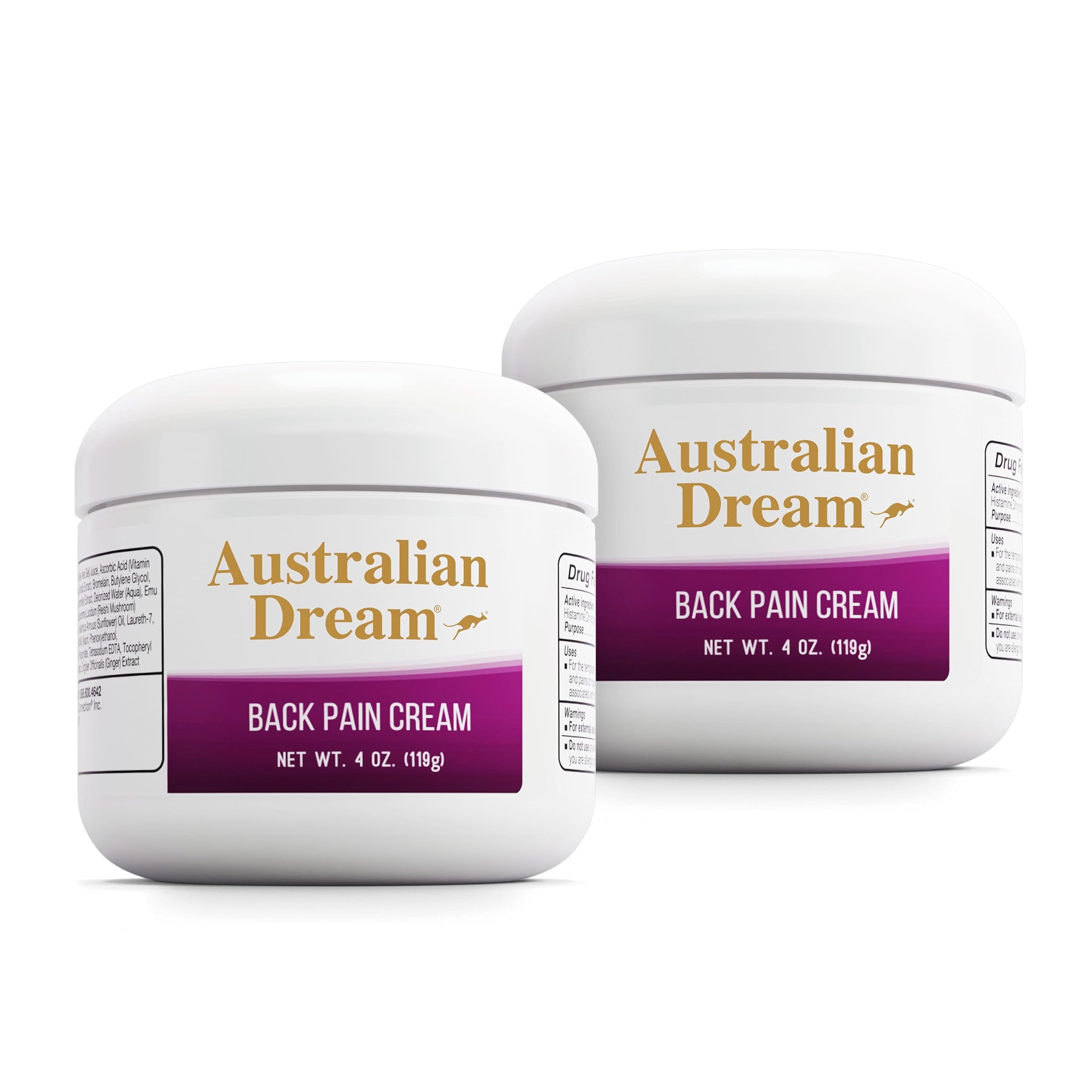 Australian Dream Back Pain Cream - Soothing, Non-Greasy Muscle Pain Relief Cream - Good for Neck, Back, Body, or Muscle Aches - 4 oz Jars (2 Pack) Australian DreamAu supplements