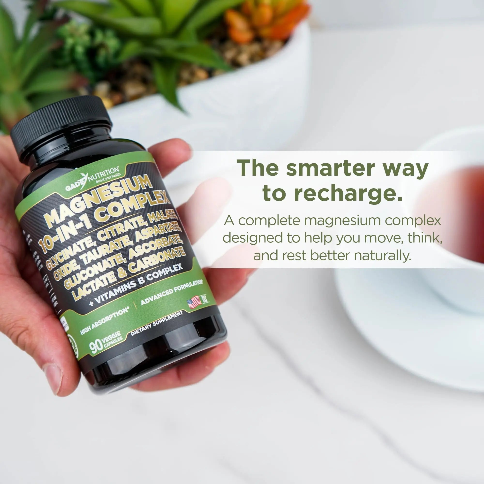 Gade Nutrition Magnesium Complex 10 in 1 - Glycinate, Citrate, Malate, Oxide, Taurate, Aspartate, Gluconate Ascorbate Lactate Carbonate Zinc Copper Manganese & Vitamins 90 Count GADE NUTRITION BOOST YOUR HEALTHnz supplements