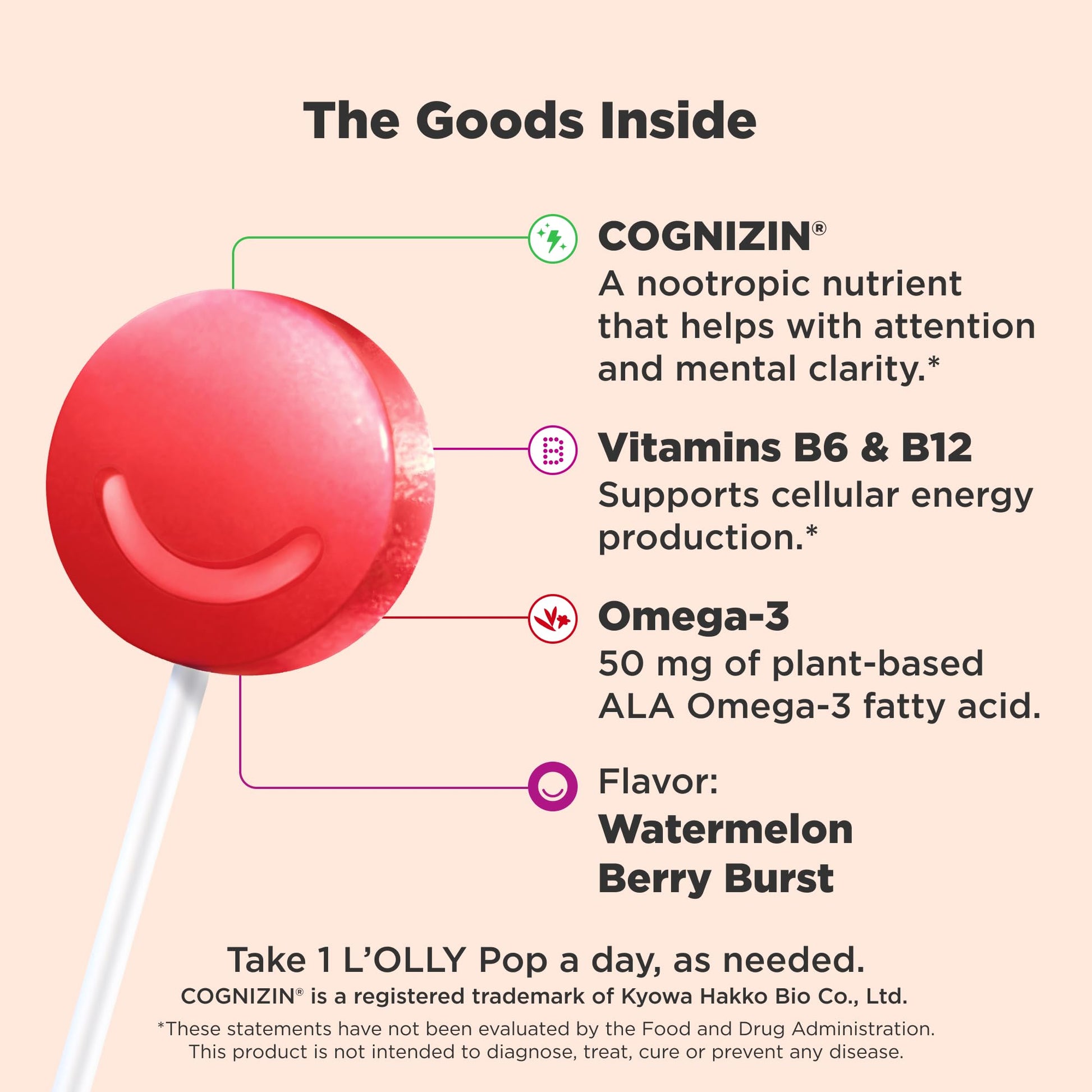 OLLY Focus Buddies L’OLLY Pops, Cognizin, Vitamins B6 and B12, Omega-3 ALA, Supports Focused Attention and Healthy Brain Function,* Kids 4+ Dietary Supplement, Watermelon Strawberry Flavored, 25 Count OLLYAu supplements